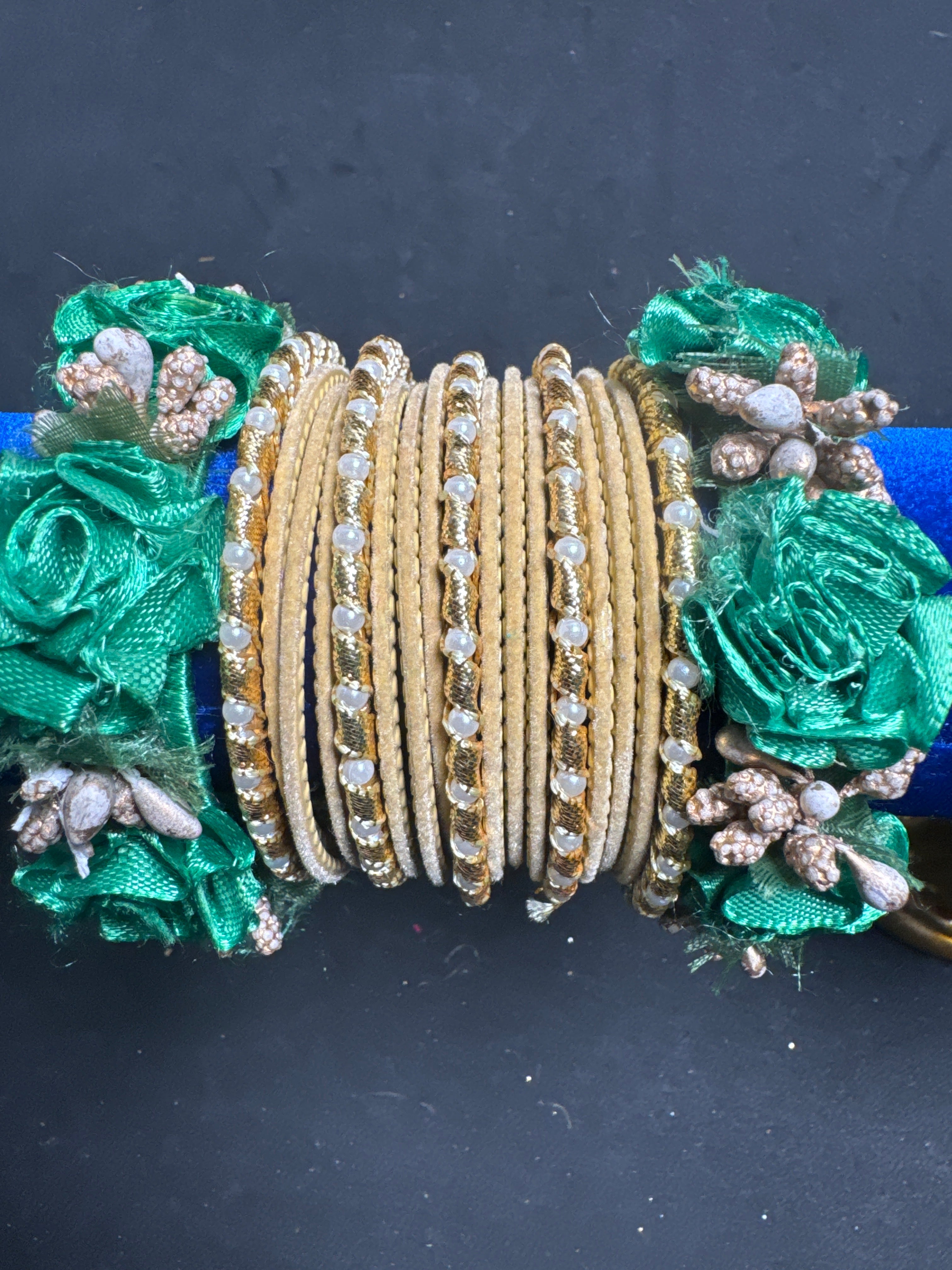 Beige gold with green karay bangles FB11