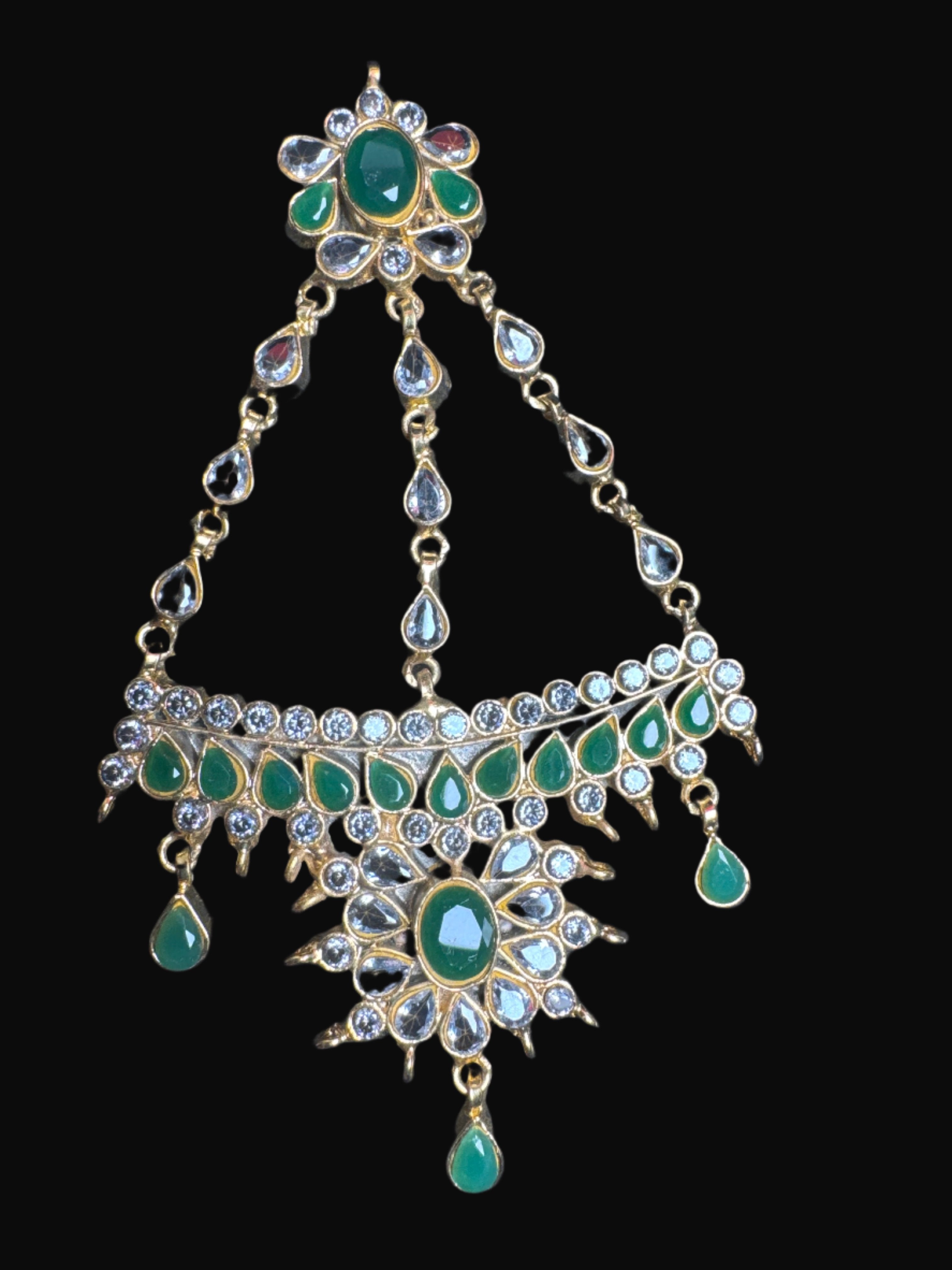 Gold colour Jhumar  with Green & white Gems JM 01