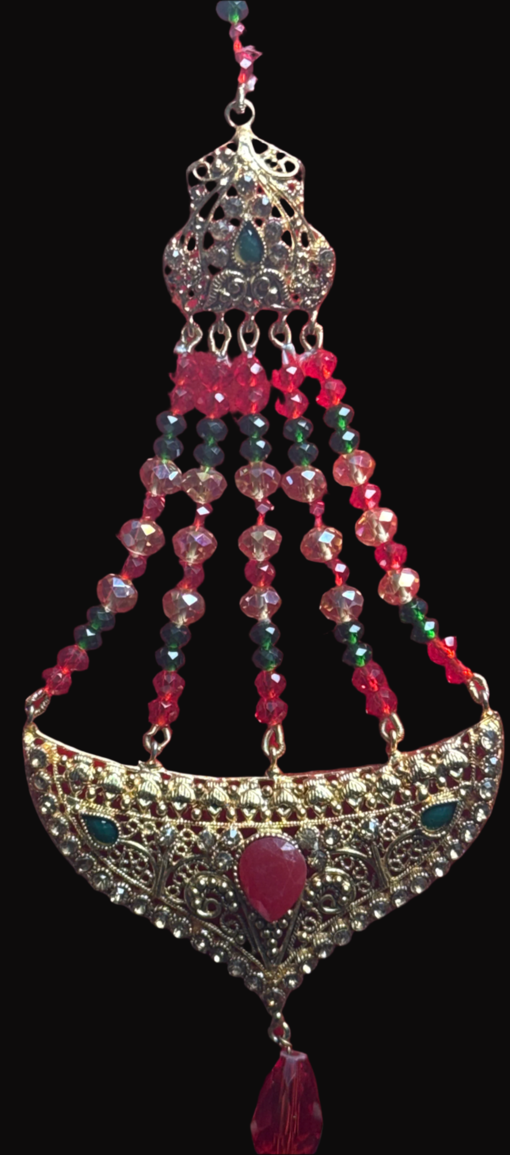 Gold colour Jhumar with red & green pearls JM 08