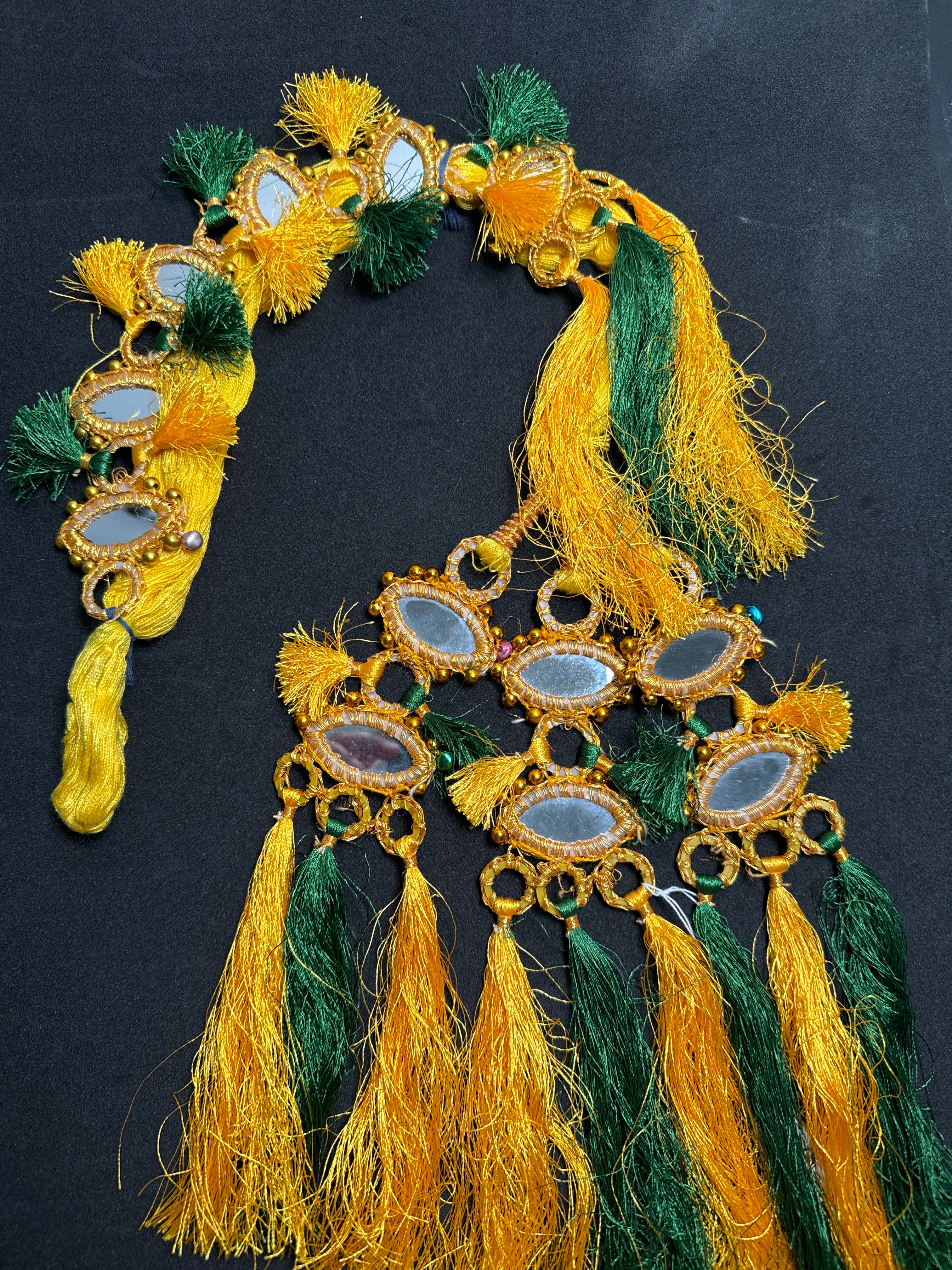 YellowParranda with Oval design mirrors in multi beads and tassels PD97