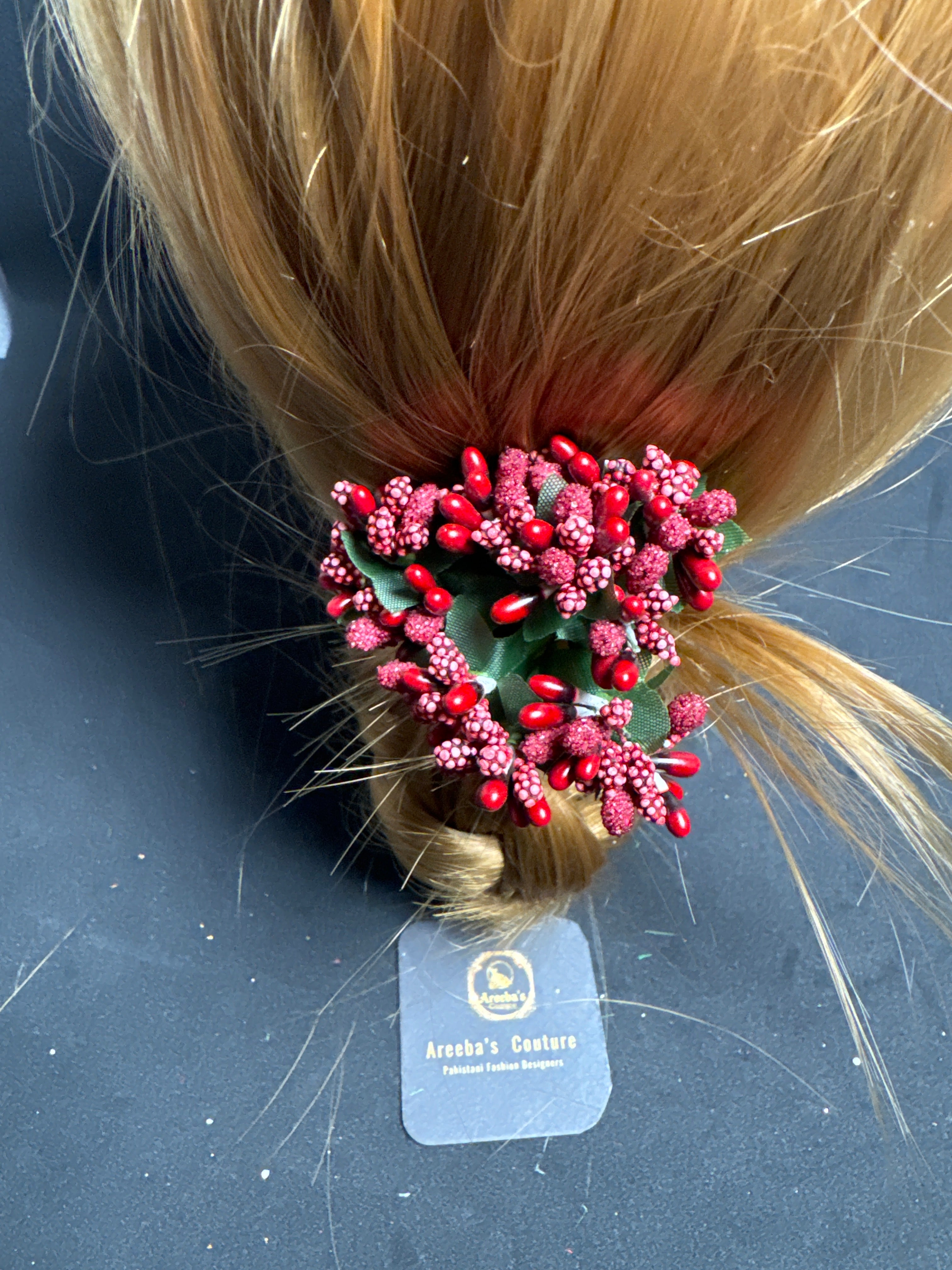 Flower hair pin in maroon