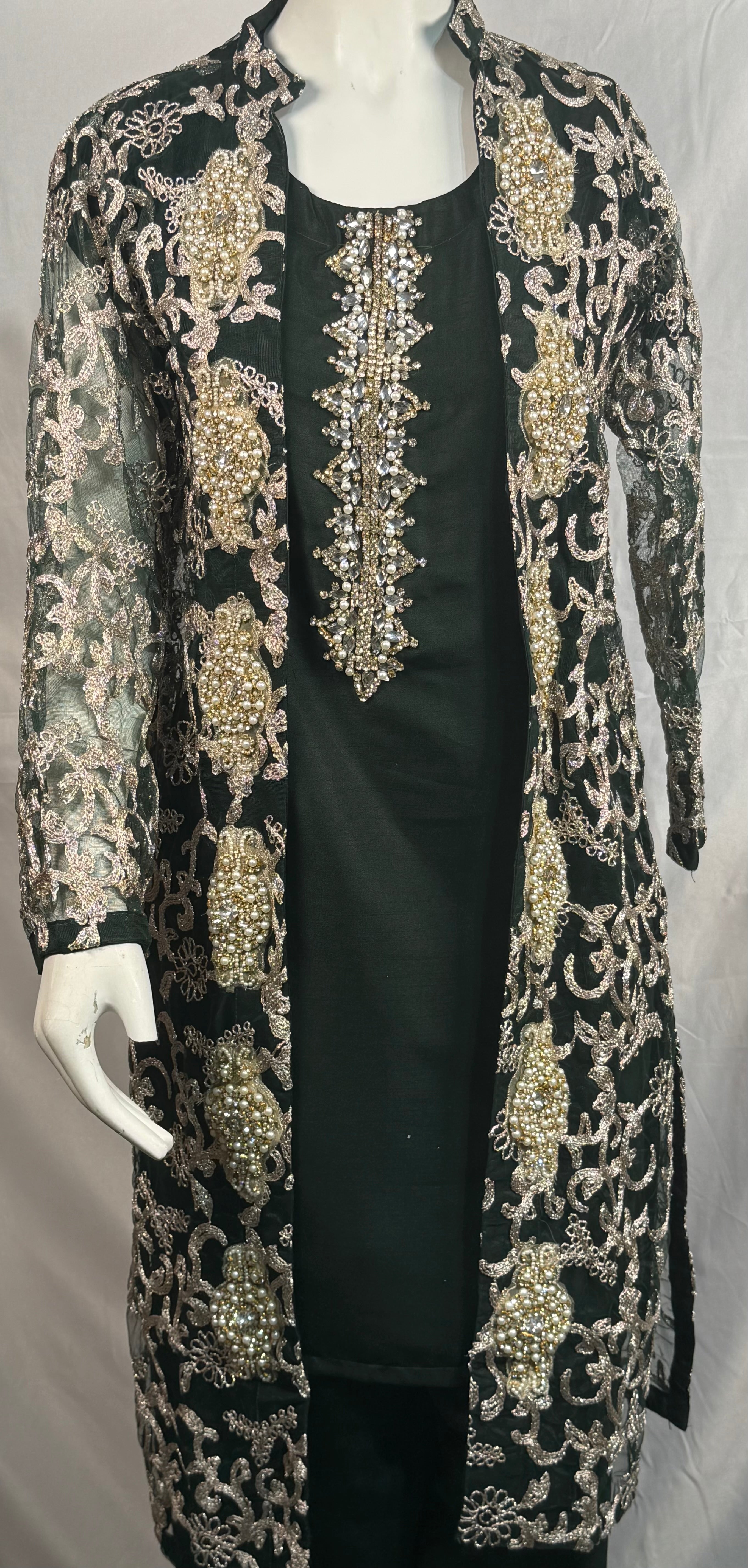 Ladies Net Gown Style Black Suit With Heavy Work 4 Pcs