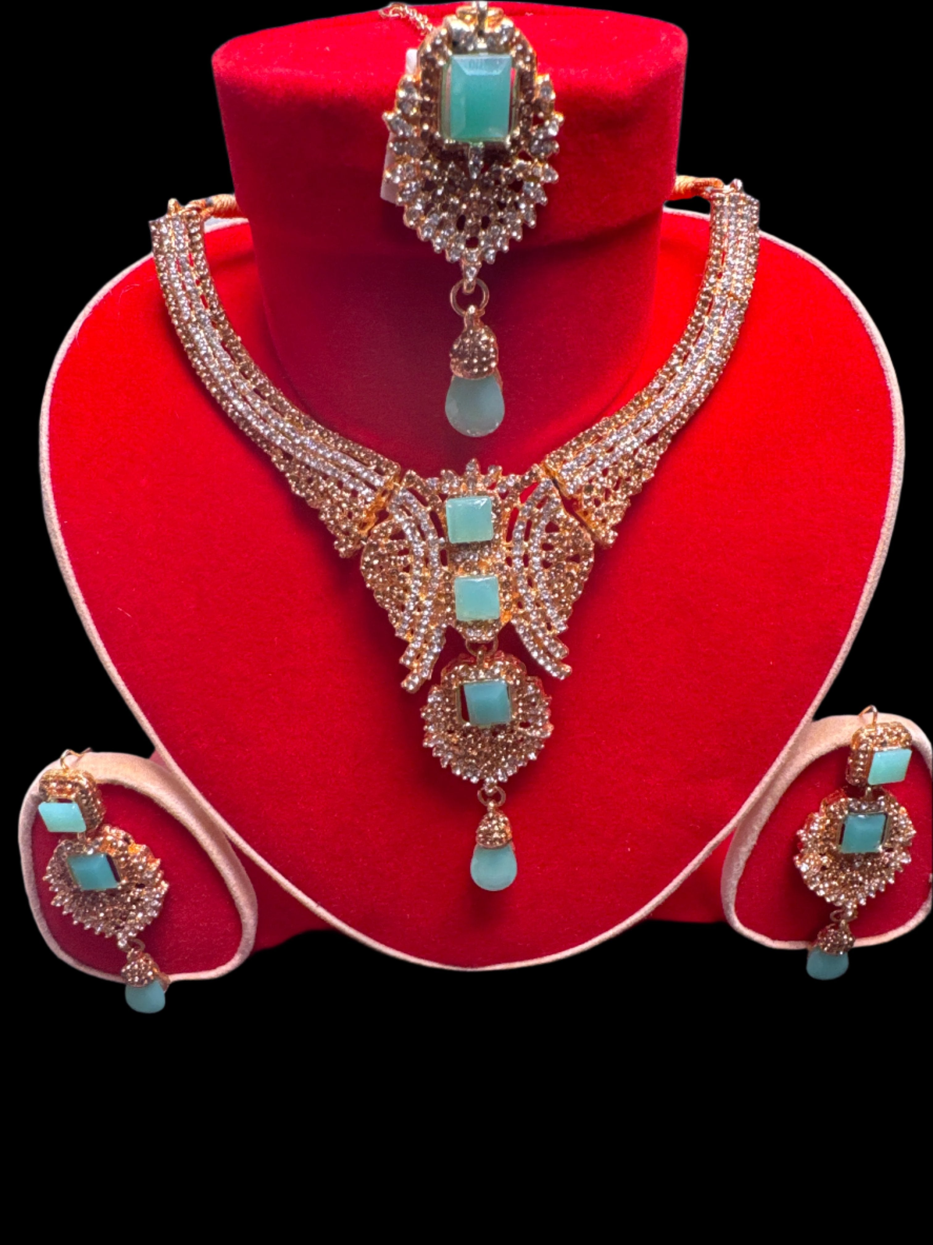 Golden Necklace and earring & Bindia set - JS83