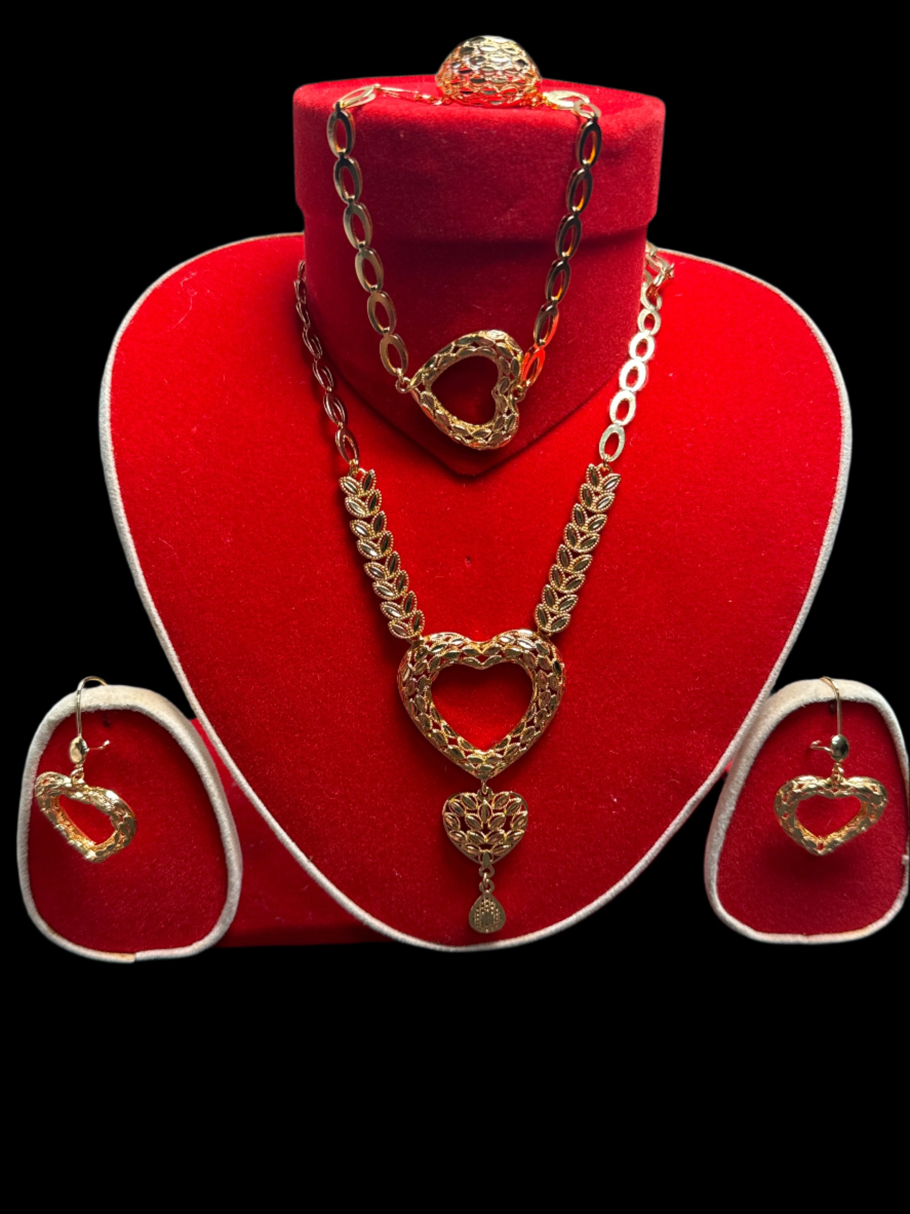 Golden Necklace and earring & Bracelet and Ring set - JS76