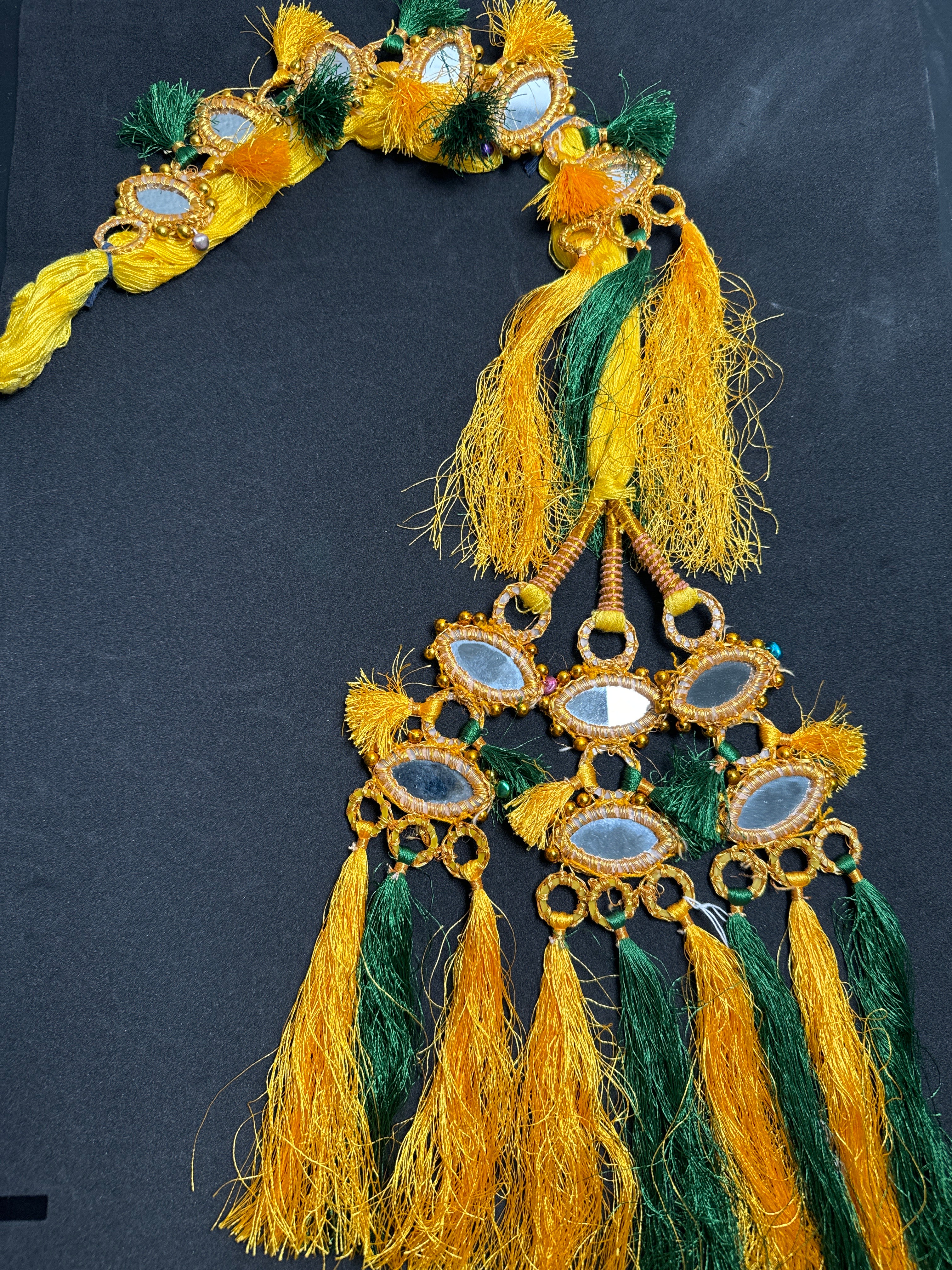 YellowParranda with Oval design mirrors in multi beads and tassels PD97