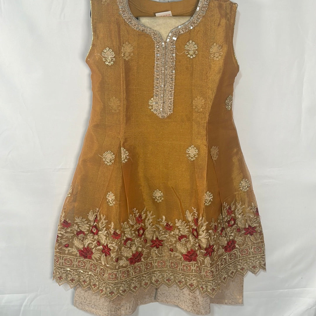 Girls dark gold top with Garara- Areeba's Couture