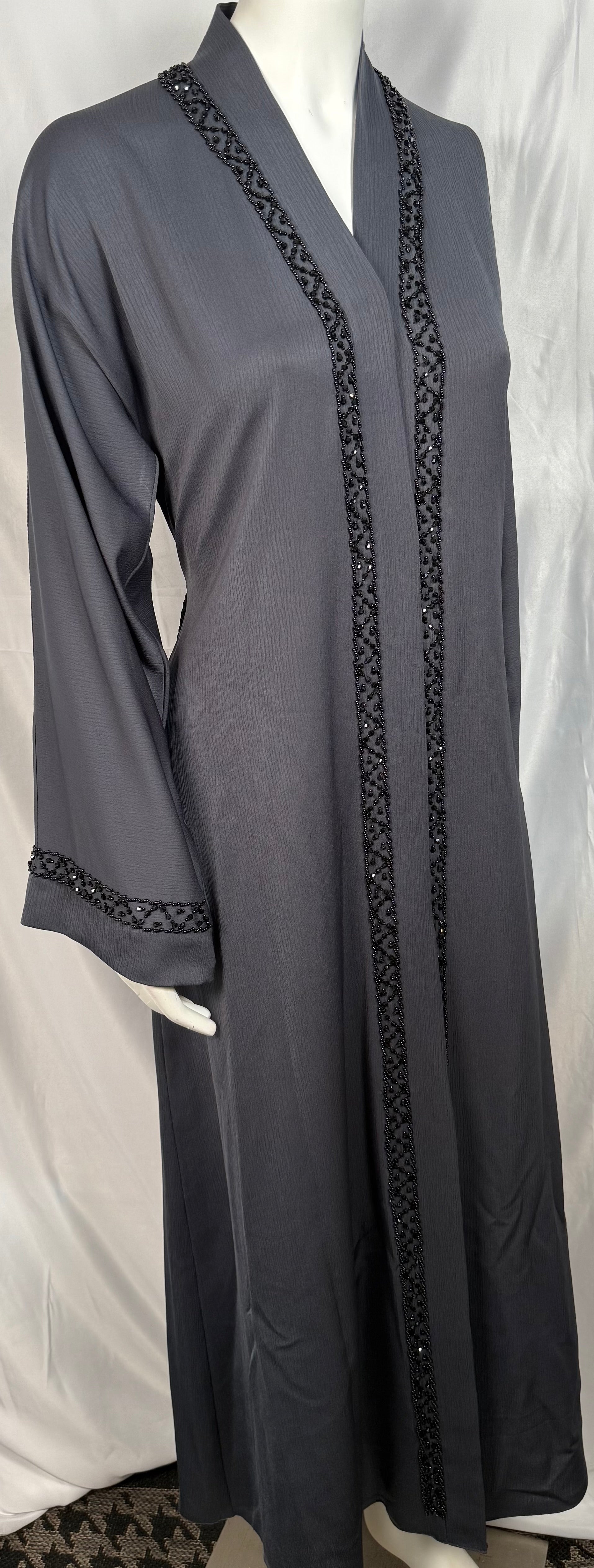 Ladies Gray Abaya With Bead Work