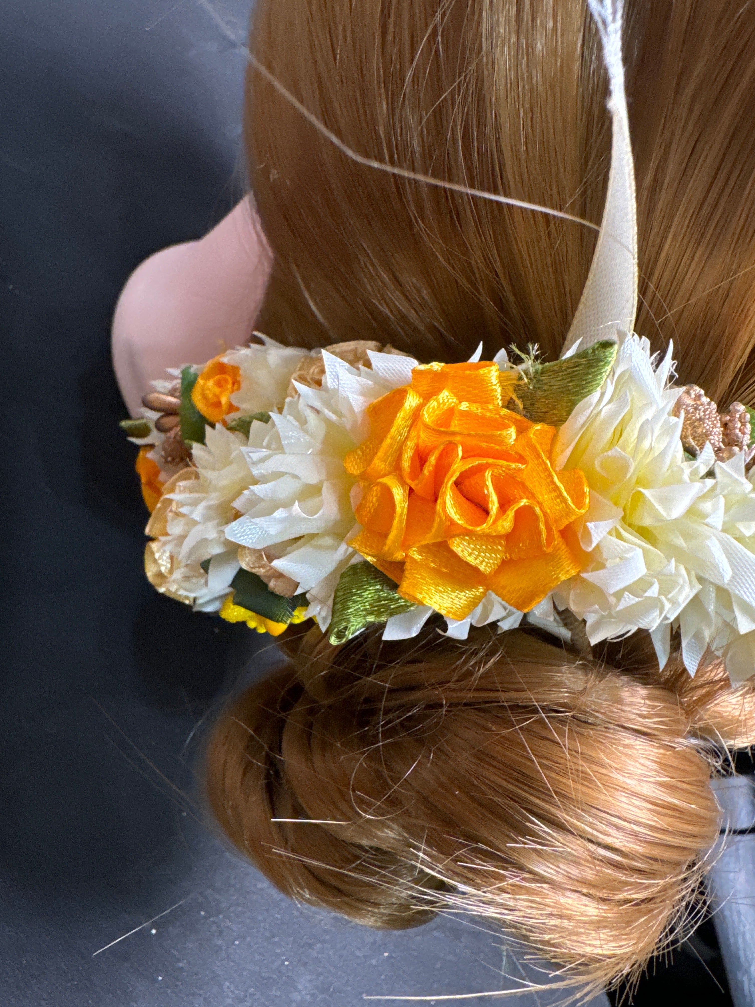 Hair bun flower Jewerally in cream , white and yellow flowers