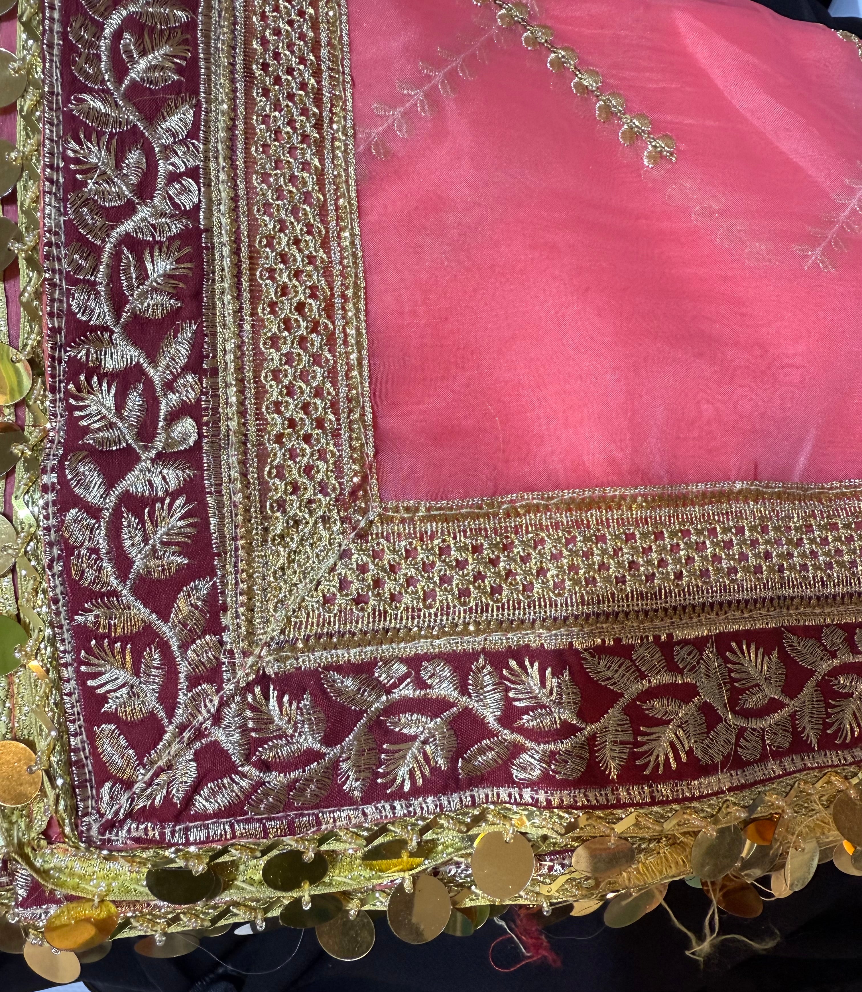 Peach Colour Organza Duptta With Embroidery And Coin Lace By Areeba'S Couture