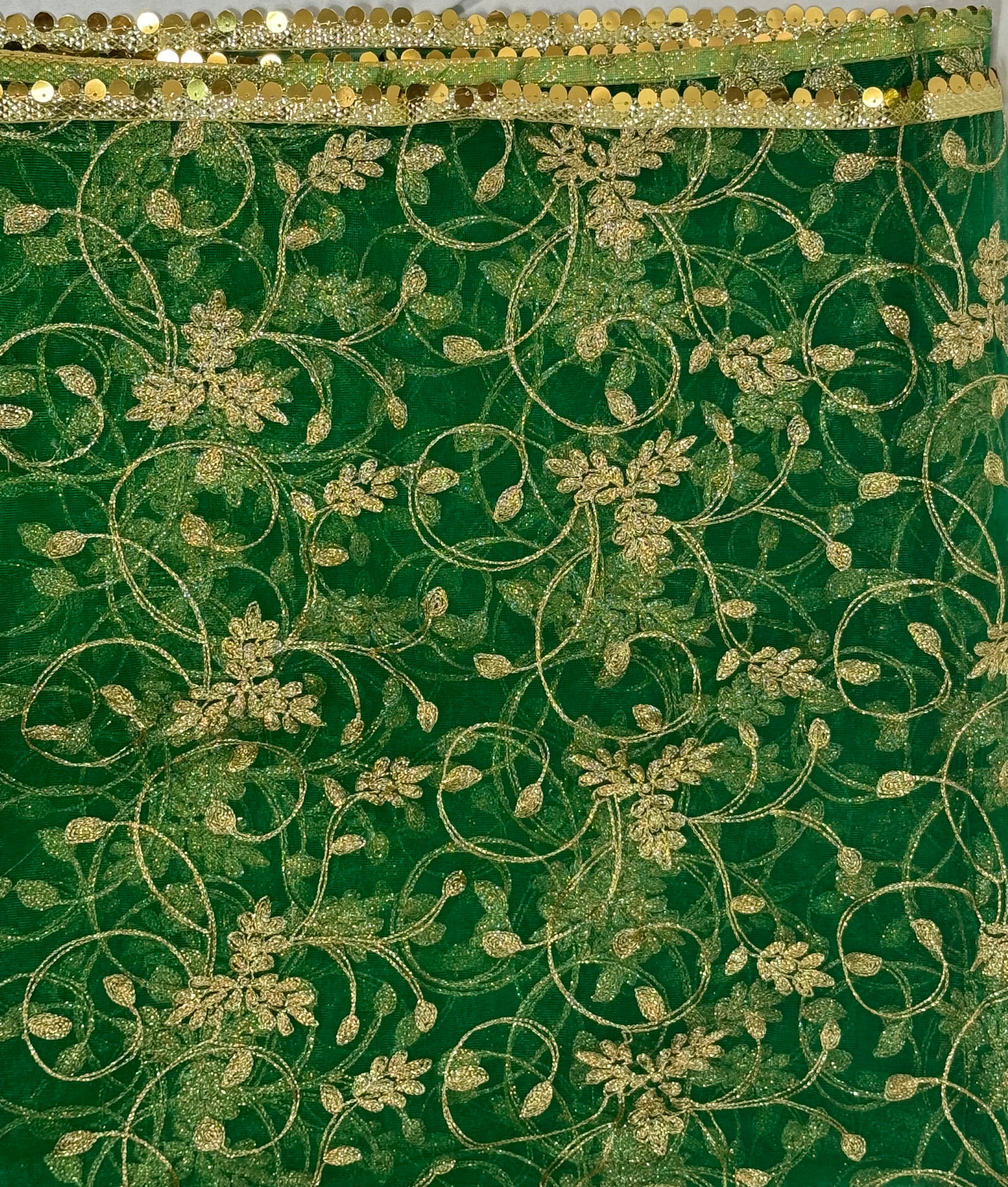Net Duppta Deep Sea Green Colour With Golden Embroidery