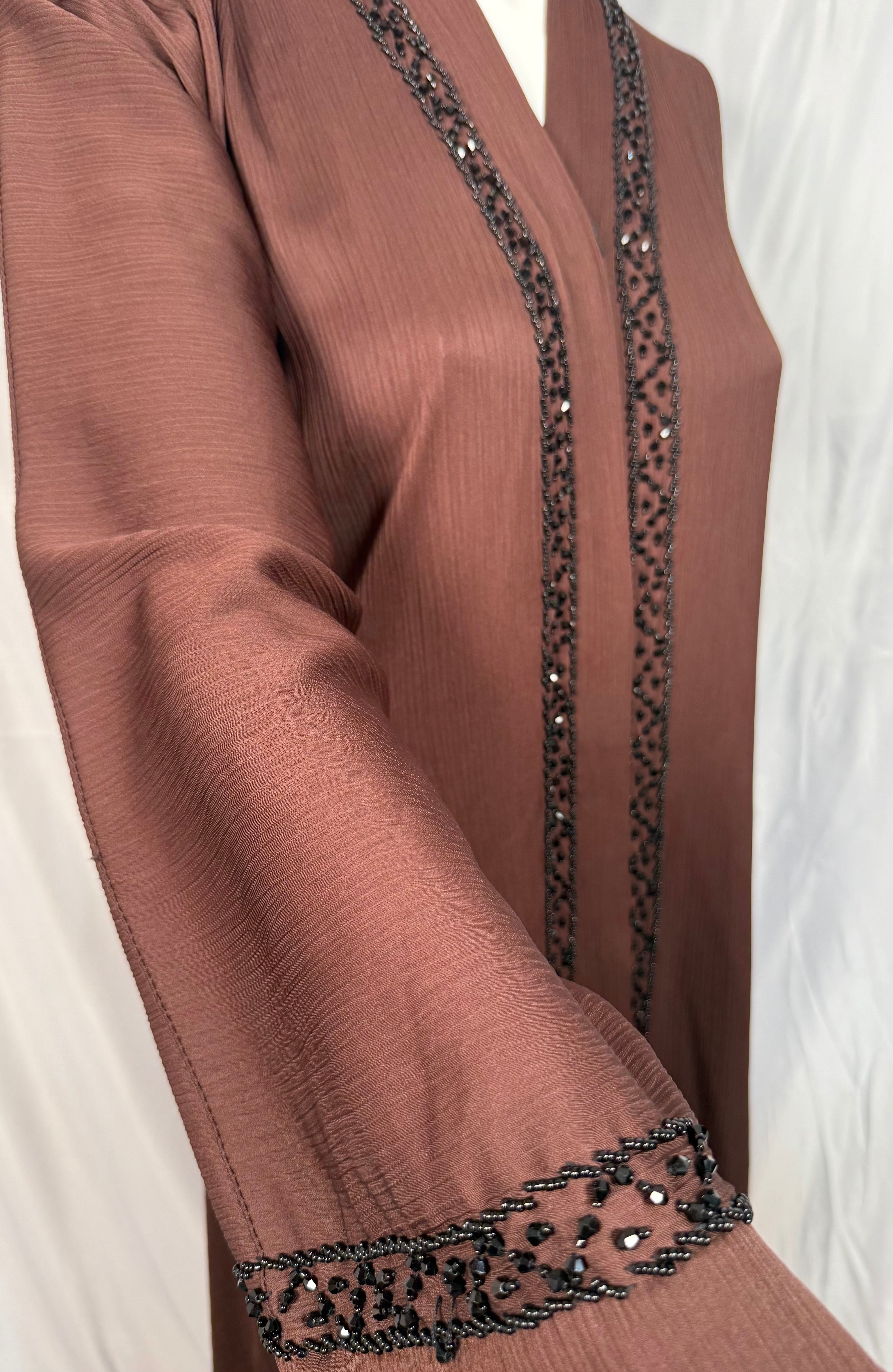 Ladies Brown Abaya With Bead Work