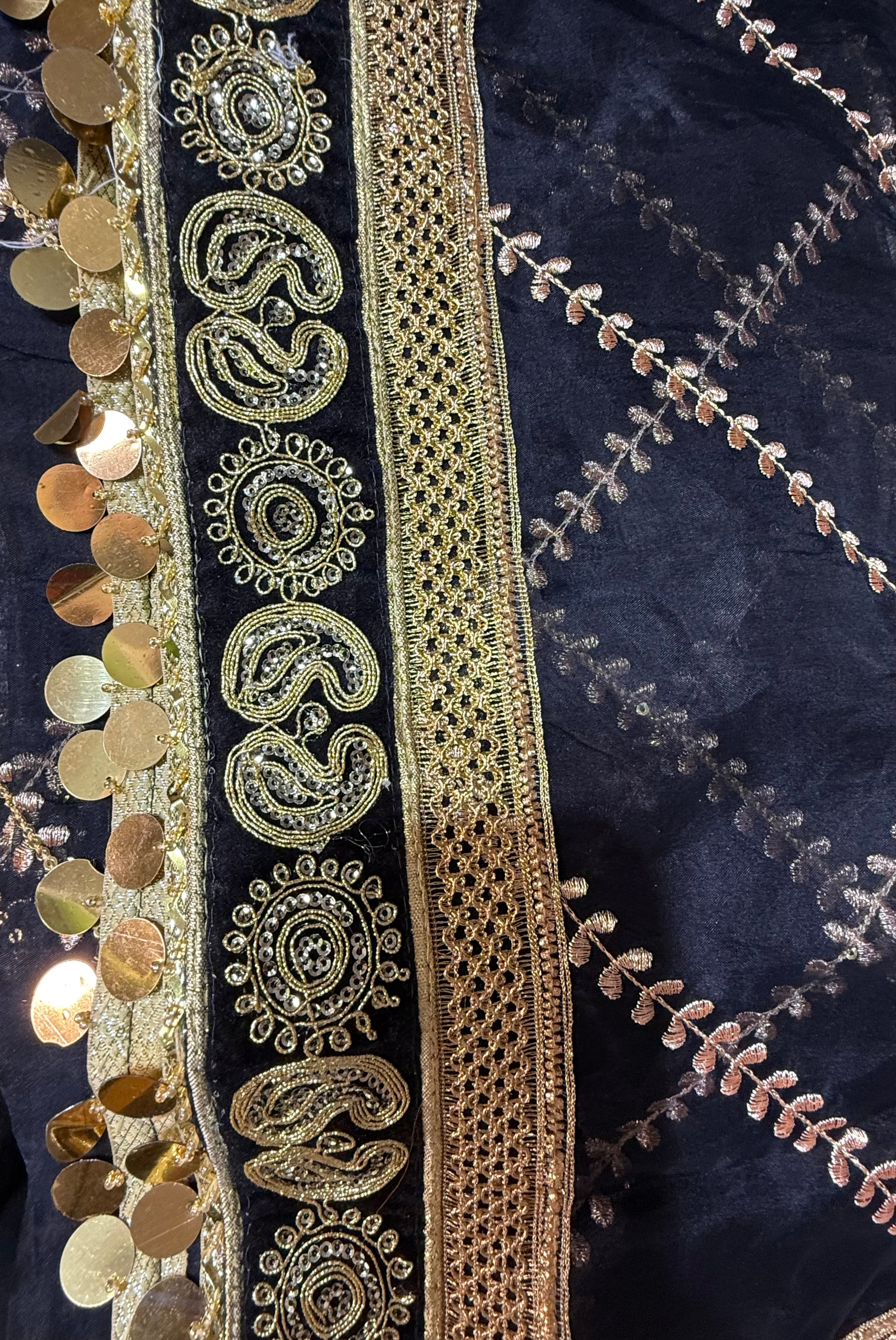 Royal Blue Organza Duptta With Embroidery And Coin Lace By Areeba'S Couture