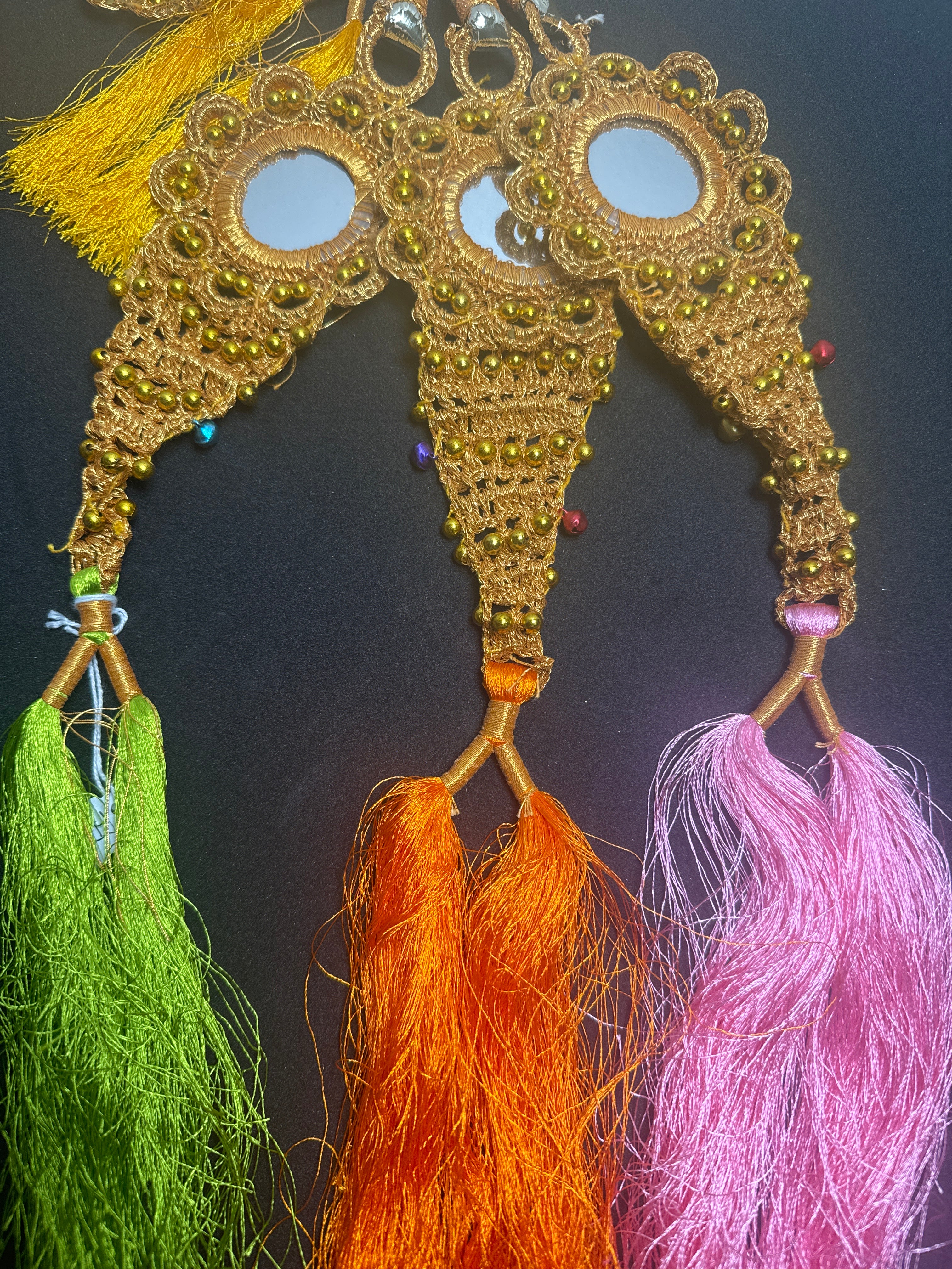 Gold mirror Parranda with black thread and multi tassels PD83