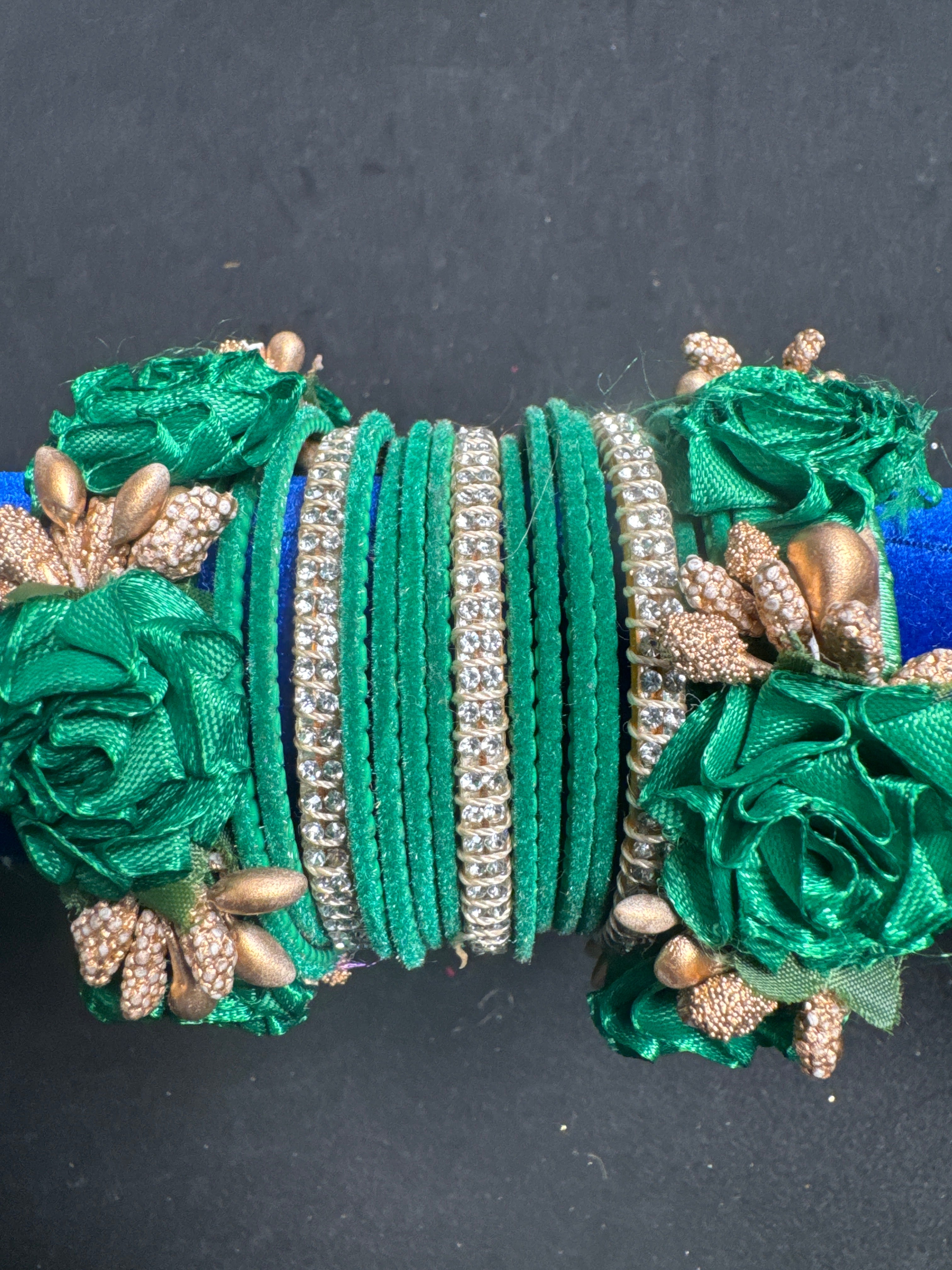 Green silver flower bangles FB8