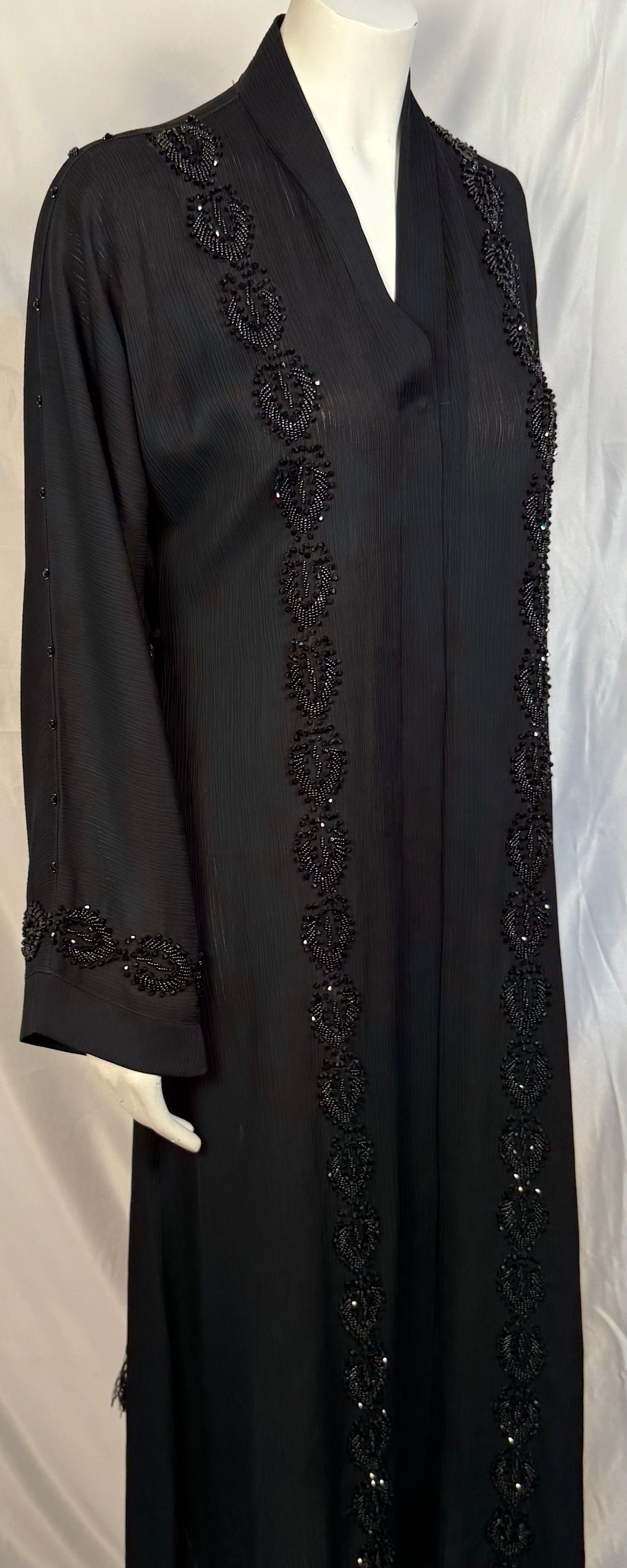Black Beaded Abaya On Nida Fabric