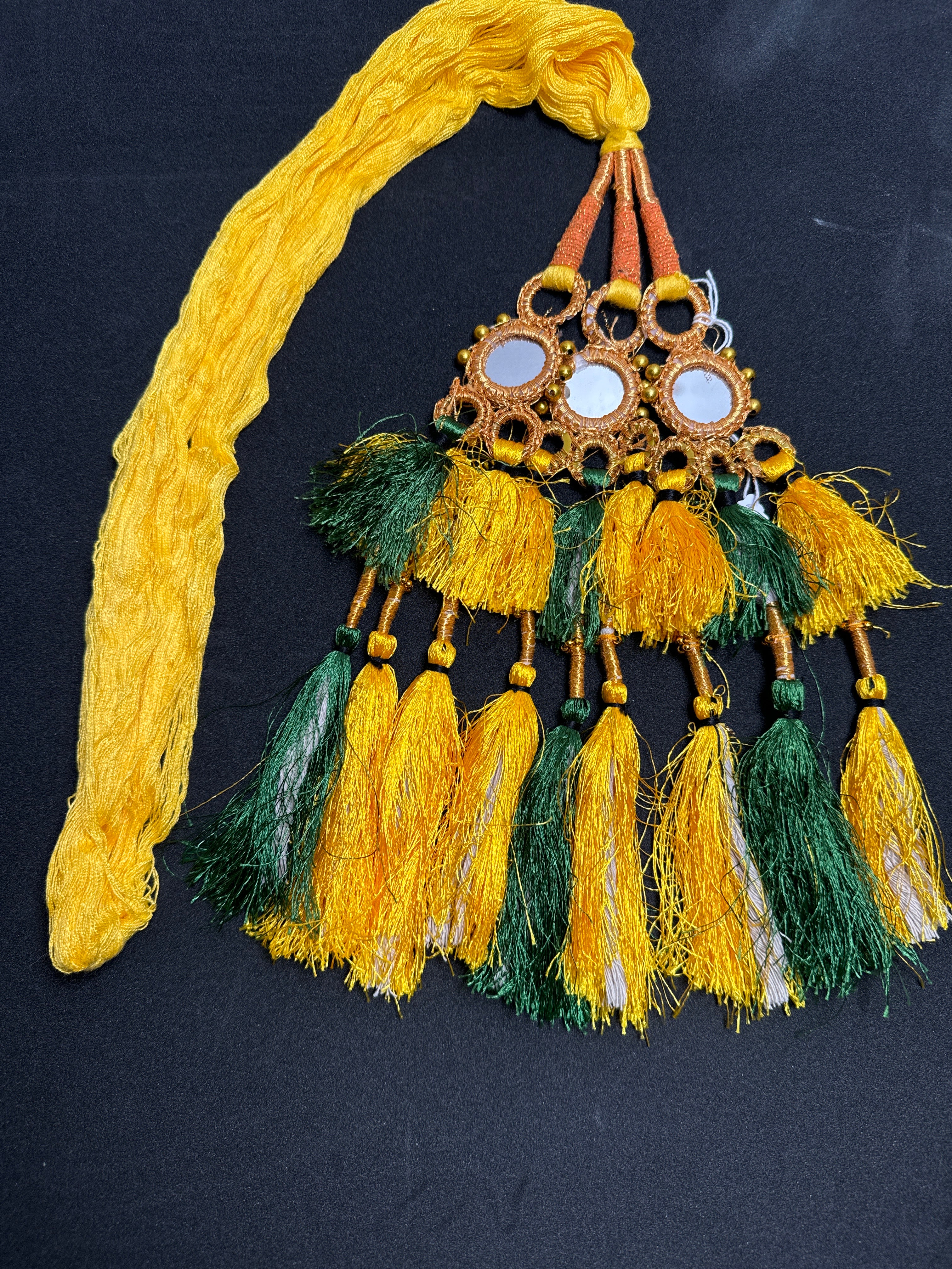 Yellow colour Parranda with  mirror in tassels PD90