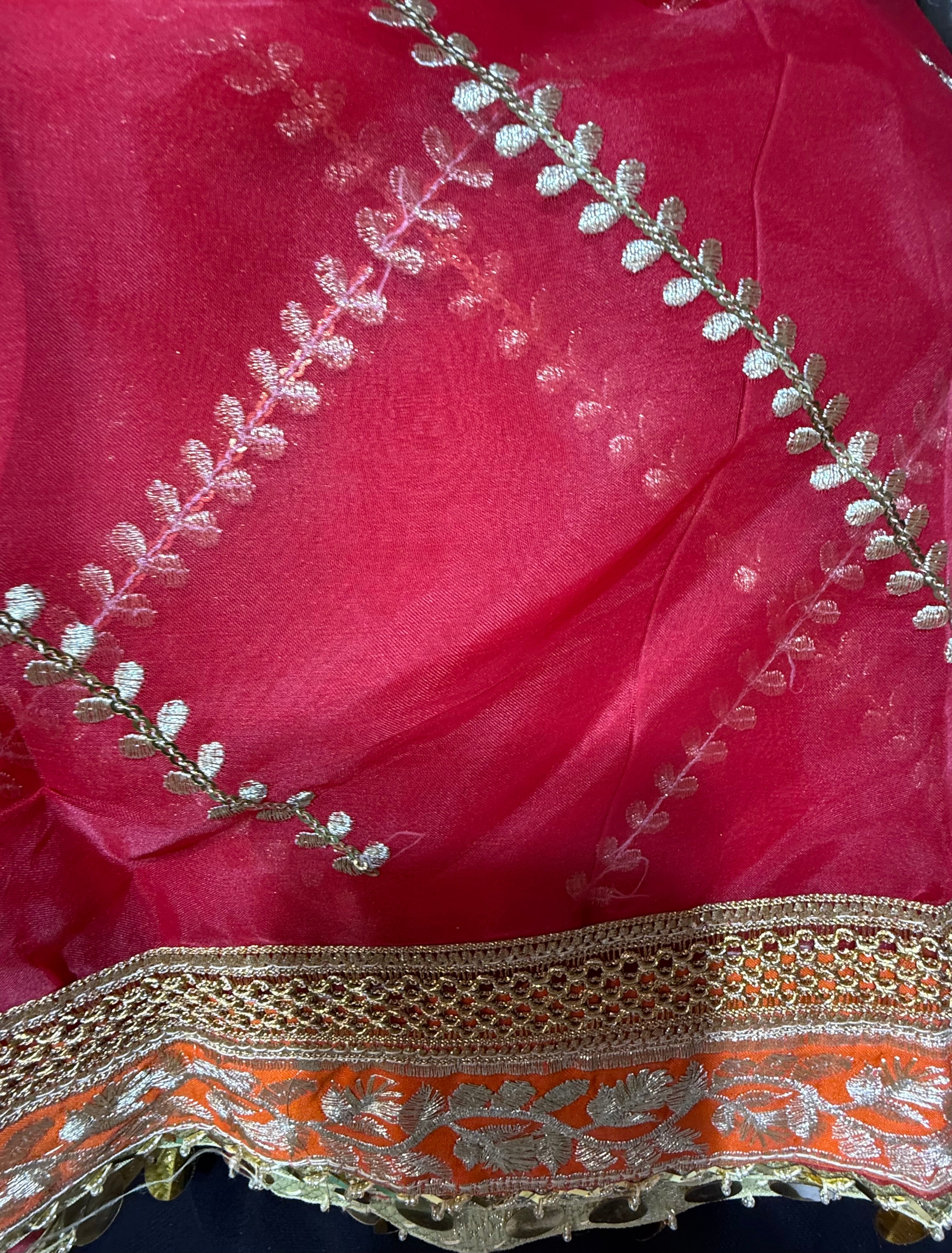 Red Colour Organza Duptta With Embroidery And Coin Lace By Areeba'S Couture