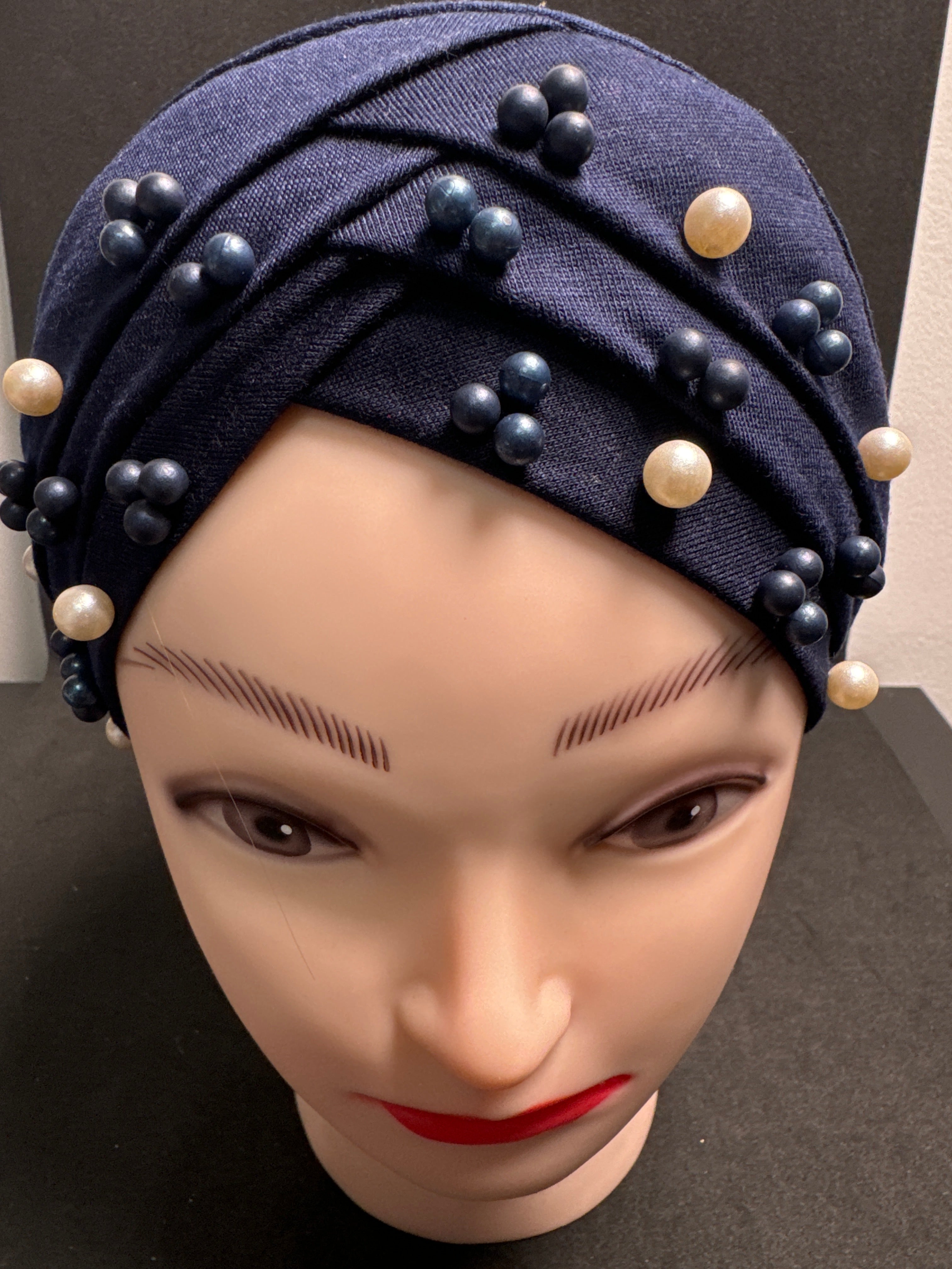 Hijab cap for ladies in Navy Blue   with beads HC12