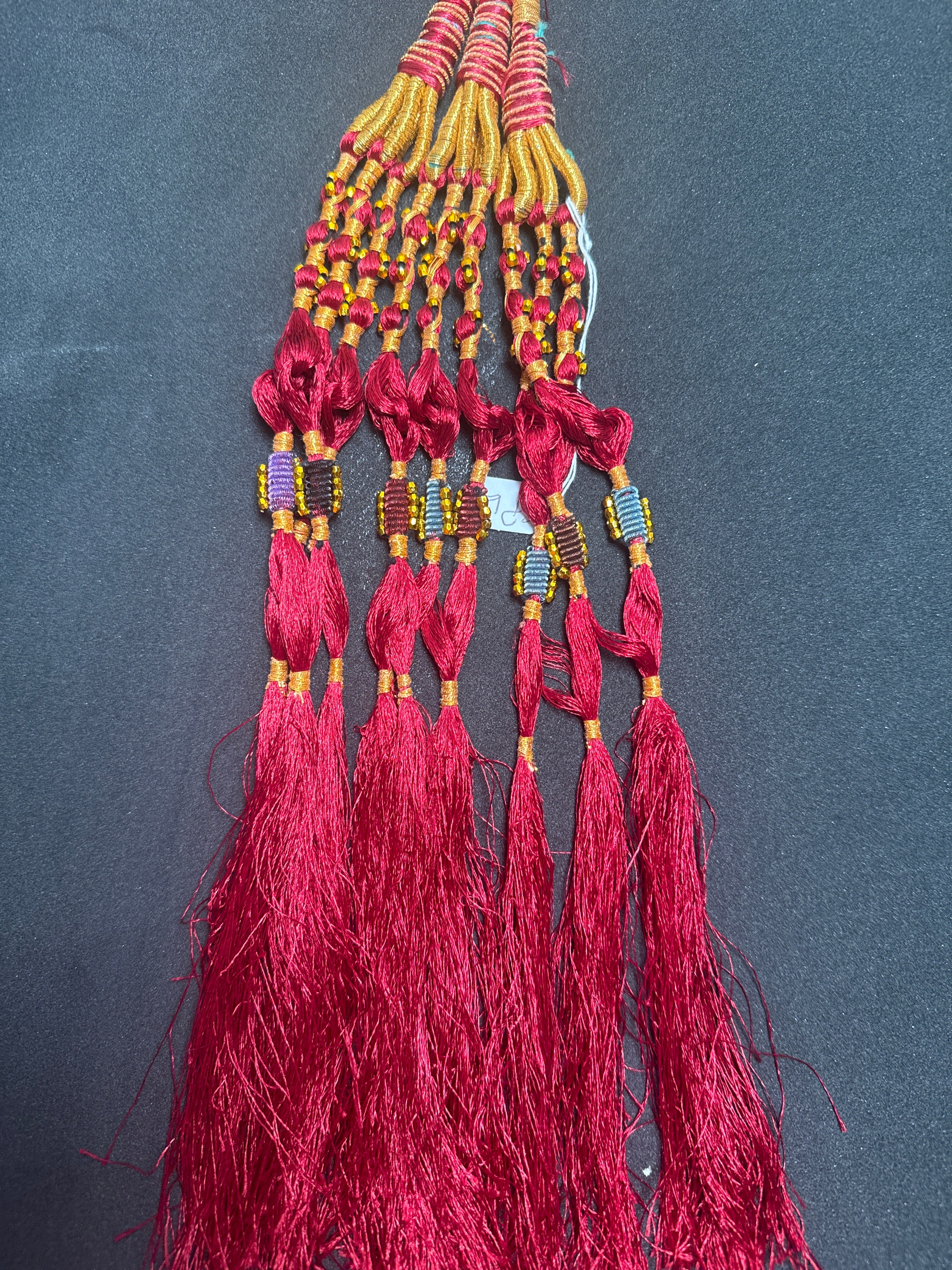 Maroon Parranda with golden beads in  tassels SP12