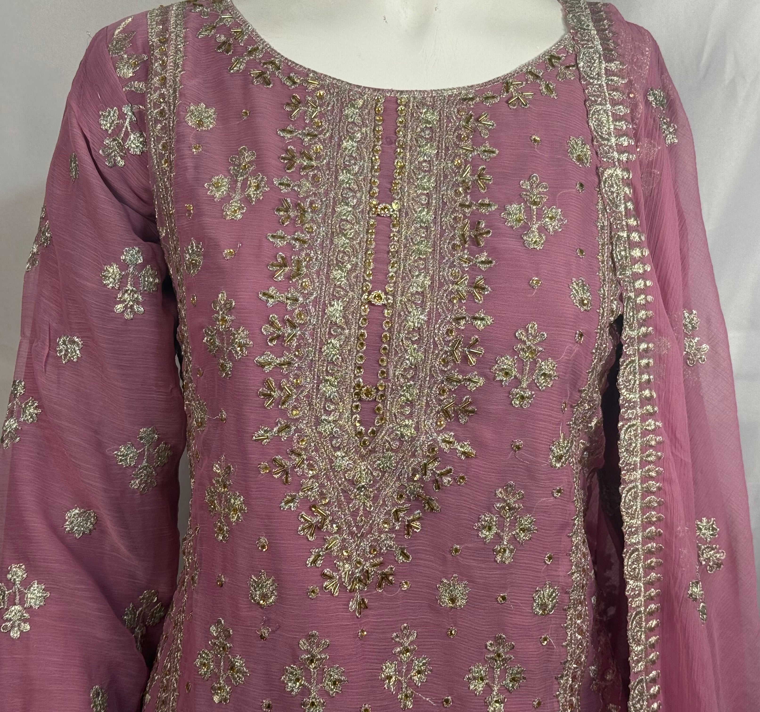 Ladies 3 Pcs Dusty Pink Garara Set With Embroidery And Beads Work (Including Shirt, Garara And Duptta ) Lgs-6