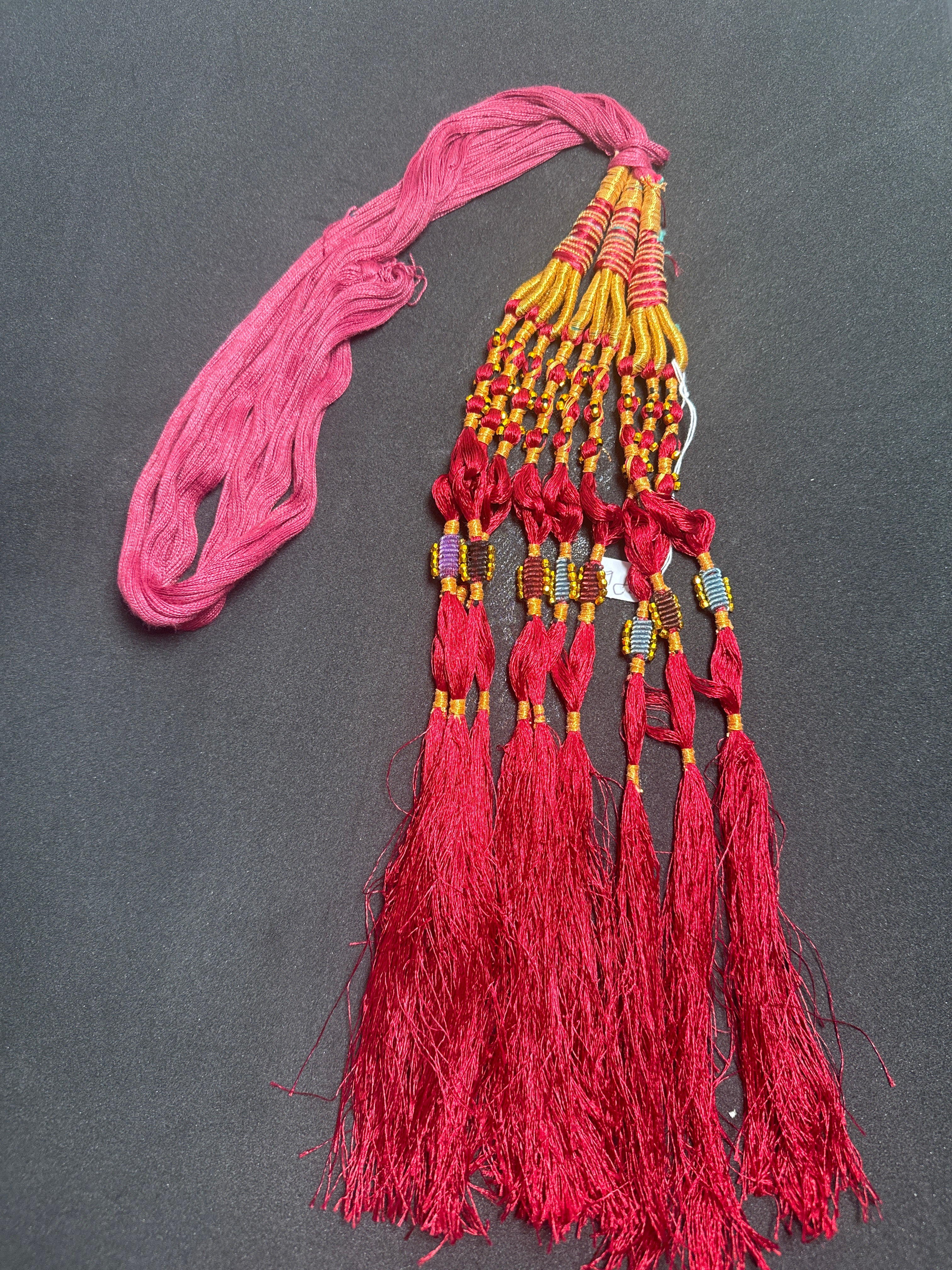 Maroon Parranda with golden beads in  tassels SP12