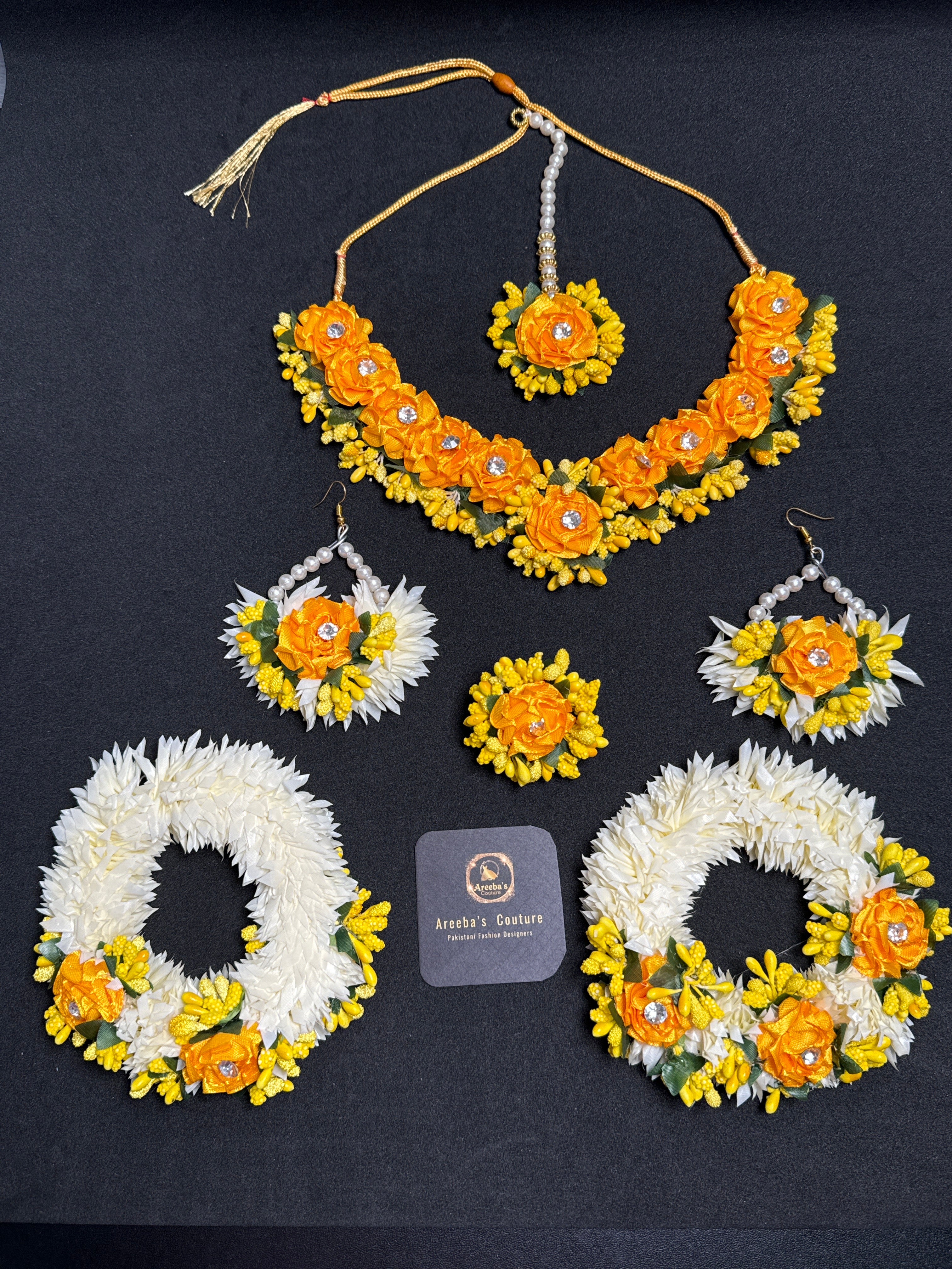 Flower Jewellery set with necklace earrings Bindi Gajra and ring