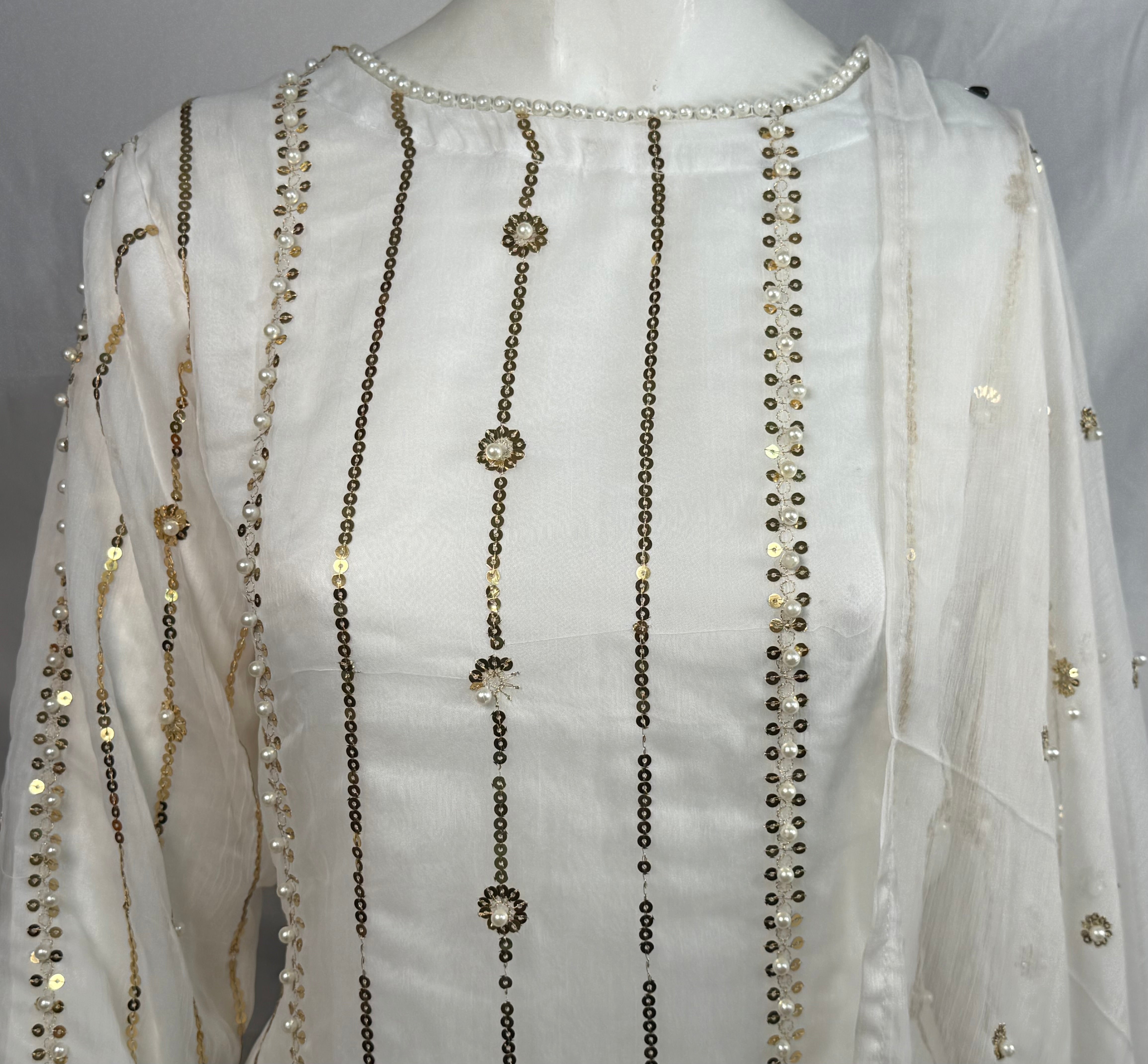 Ladies 3 Pcs White Garara Set With Embroidery And Beads Work (Including Shirt, Garara And Duptta ) Lgs-5