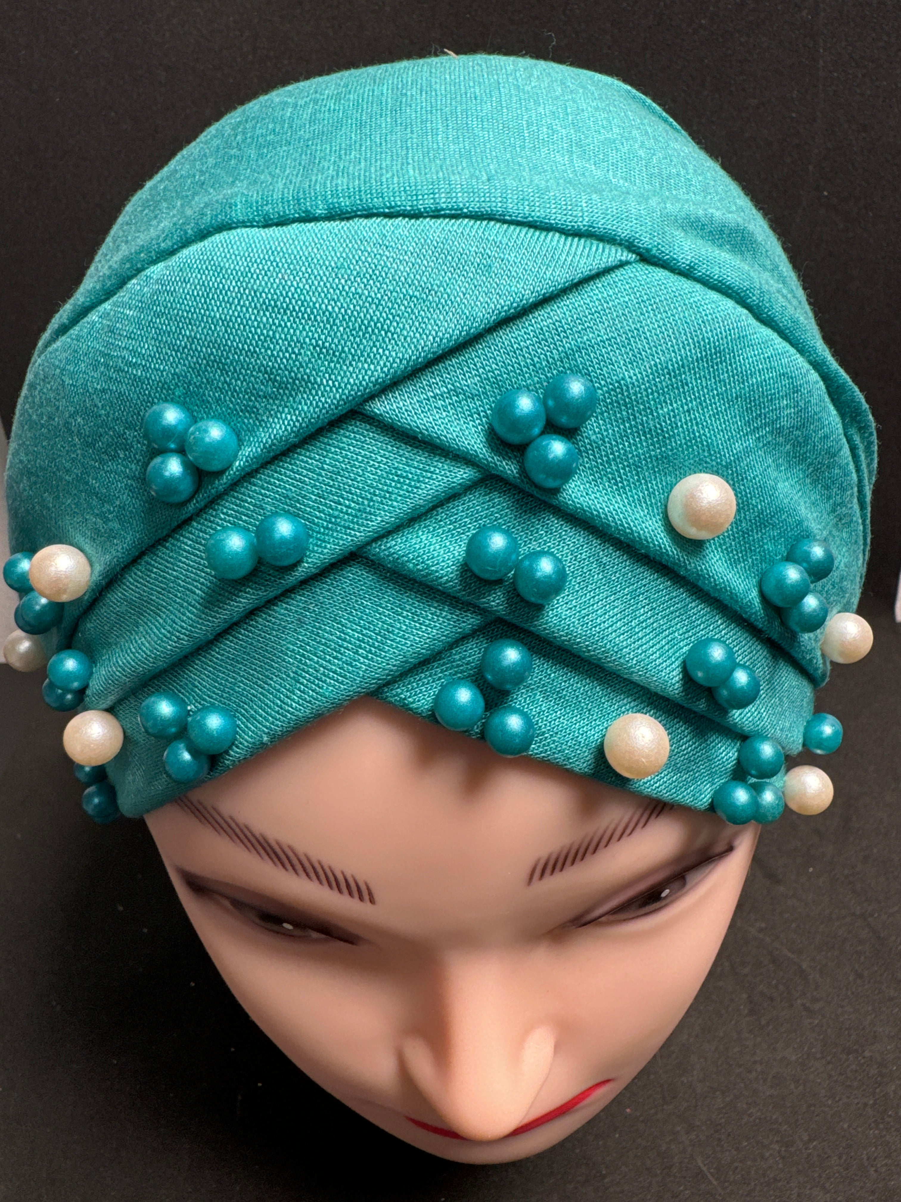 Hijab cap for ladies in Aqua  with beads HC18