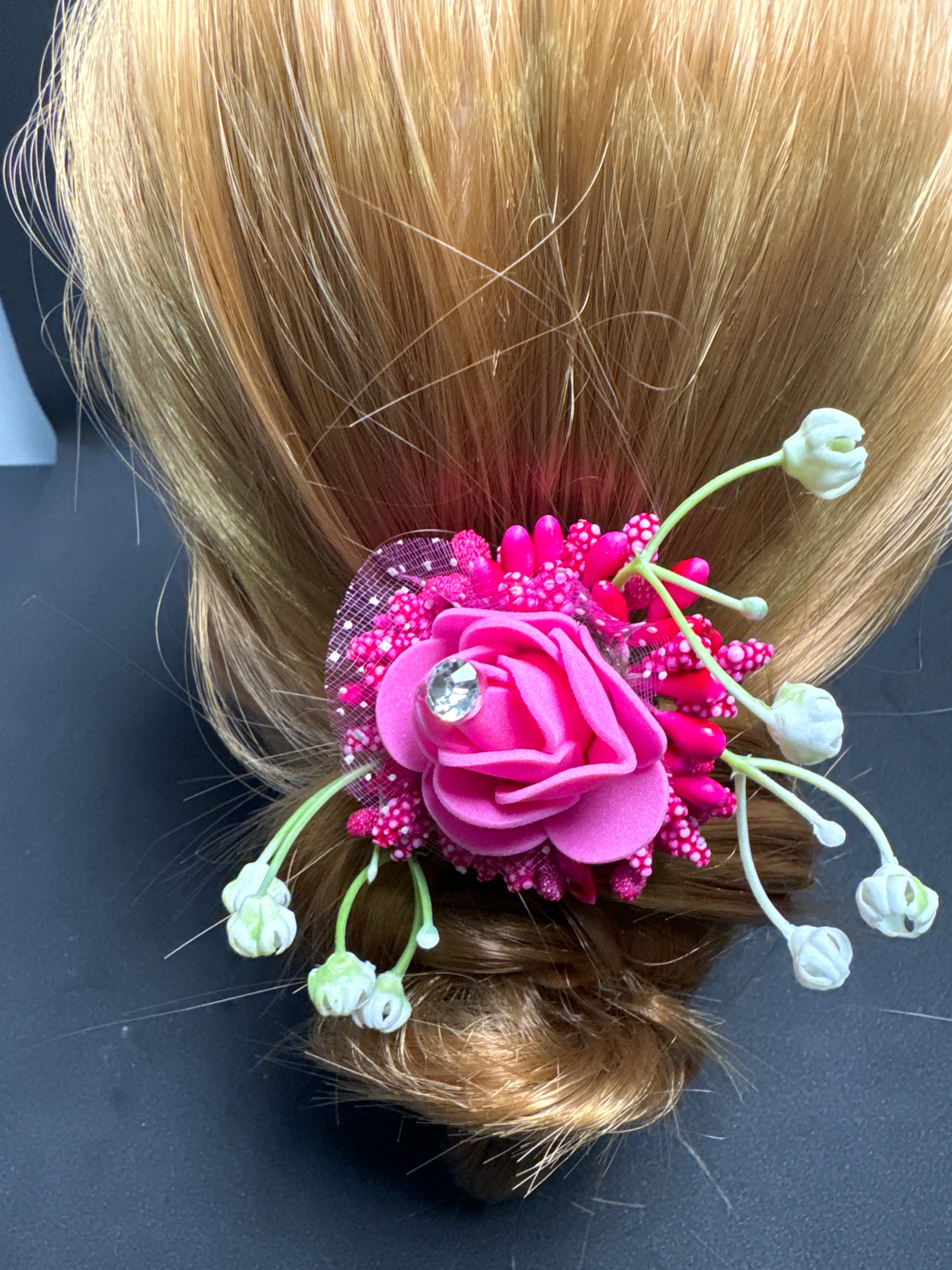 Flower hair pin pink colour