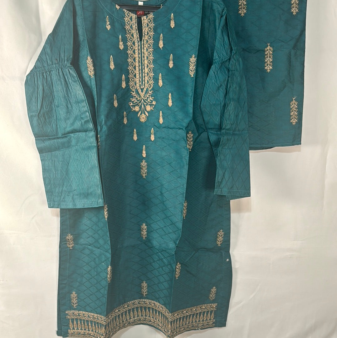 Girls teal embroidery shirt trouser set