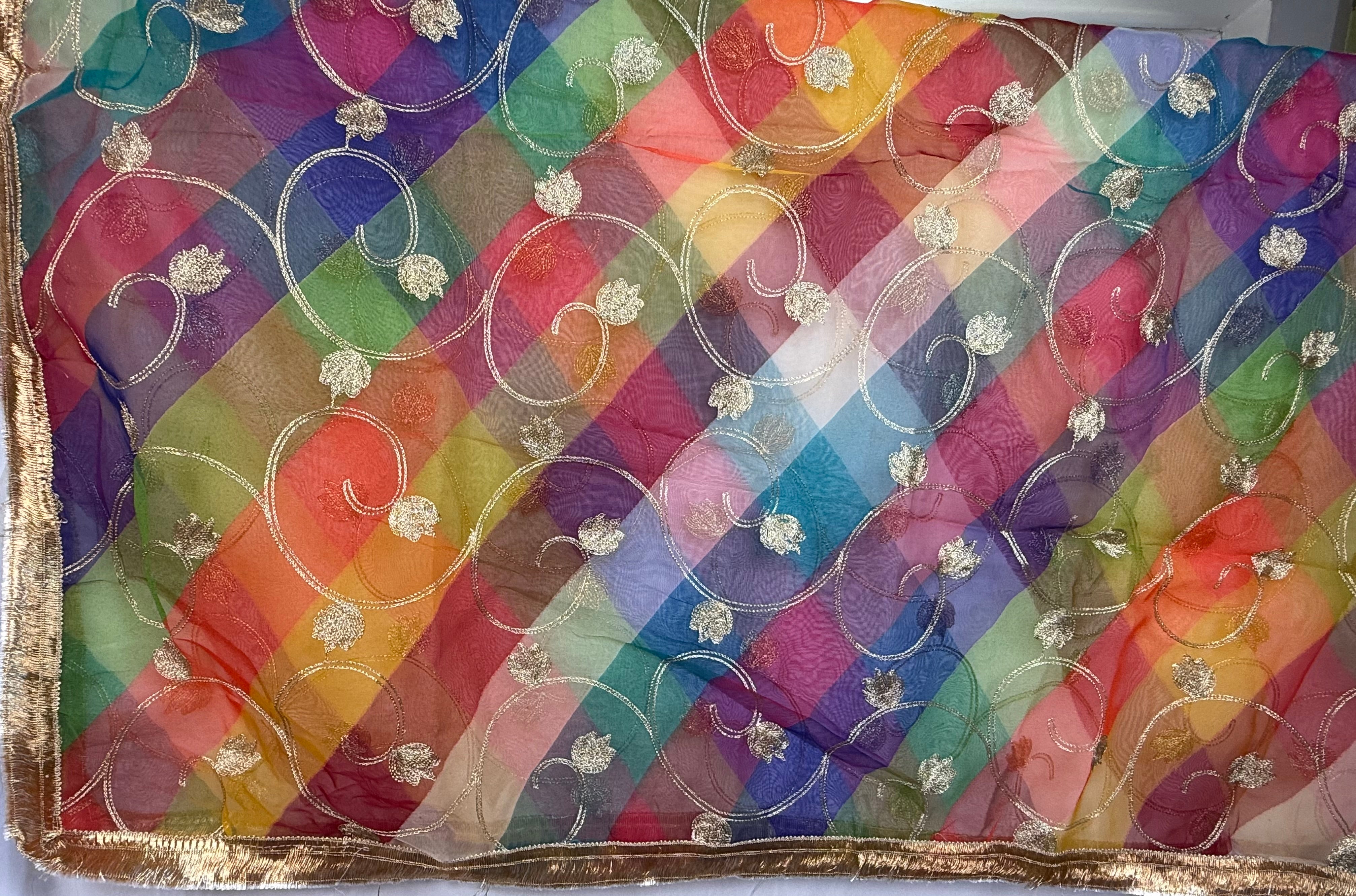 Dupptta Organza Multi Colour With Golden Embroidery Work Dcg-8