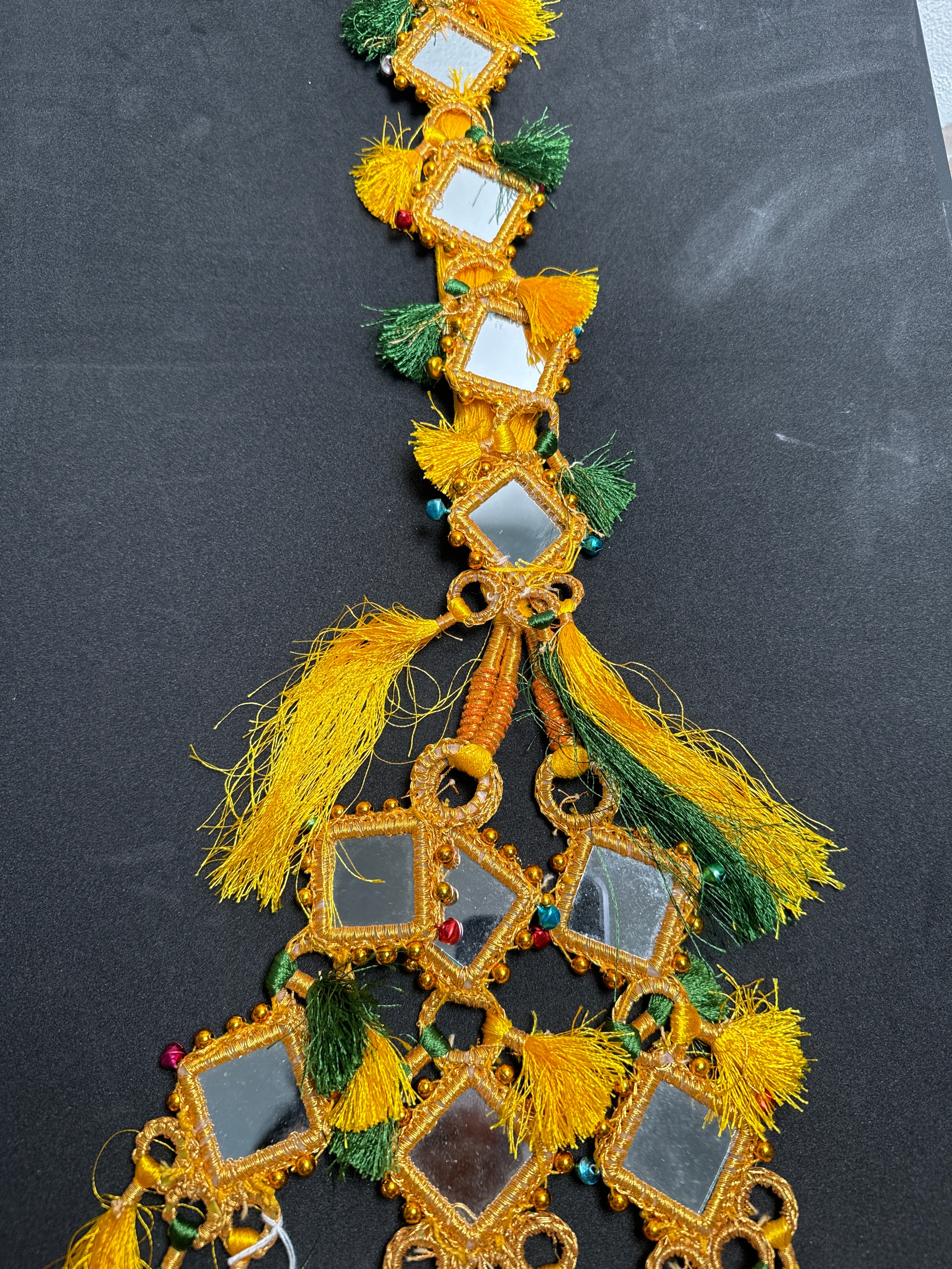 Yellow colour Parranda with  Rectangular mirror, multi colours beads &  tassels PD93