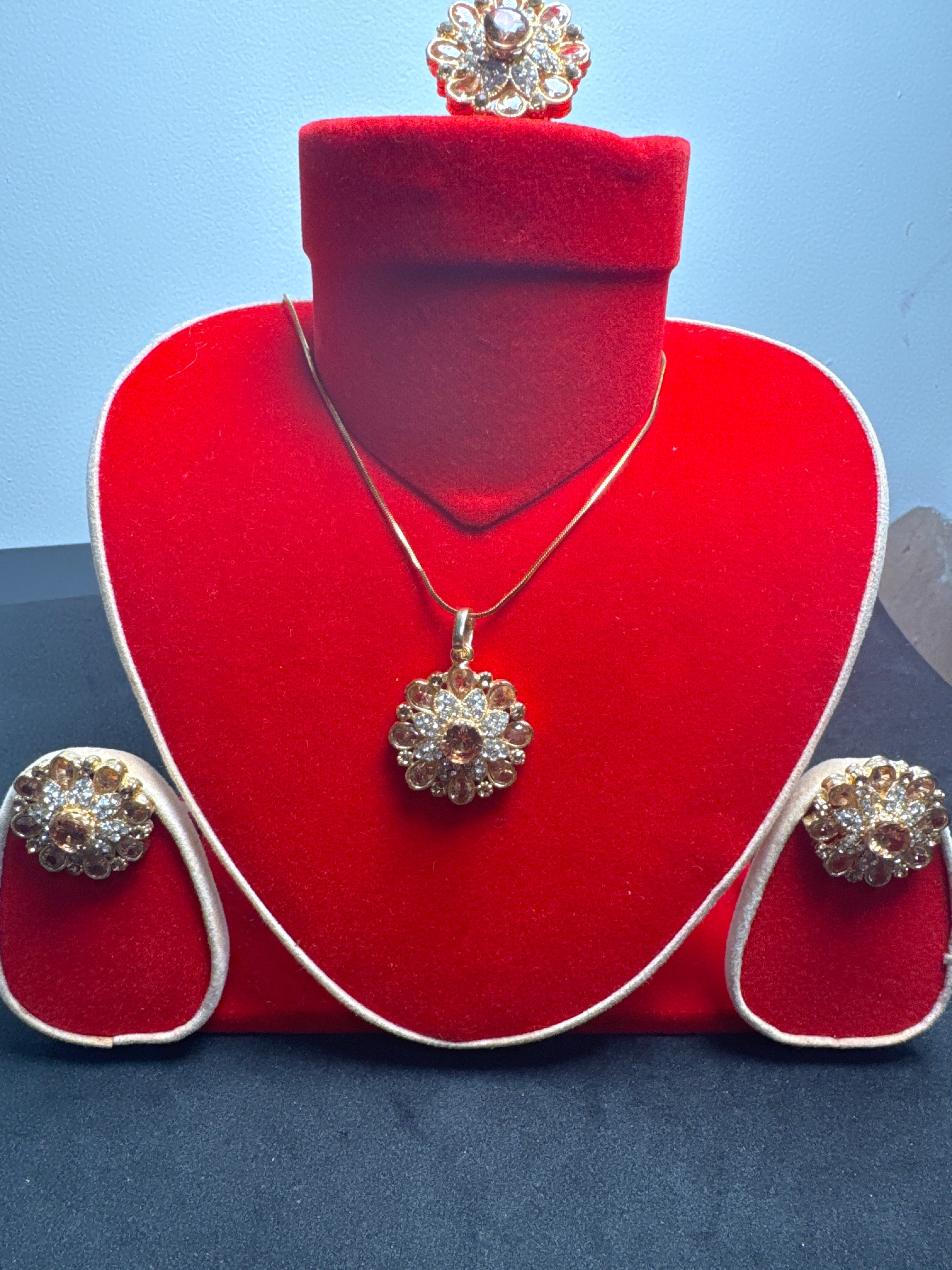 Golden Necklace and earring & Ring set - JS79