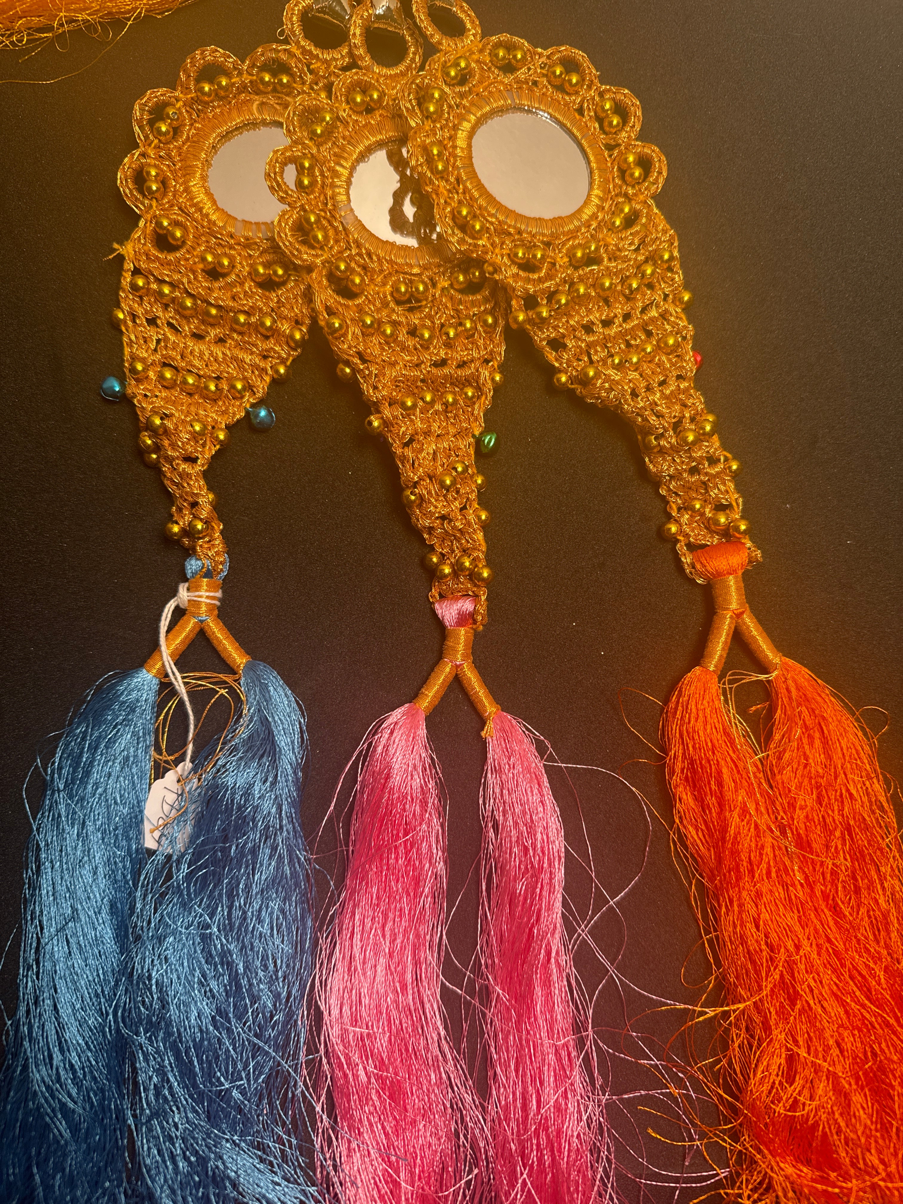 Gold mirror Parranda with black thread and multi tassels PD84