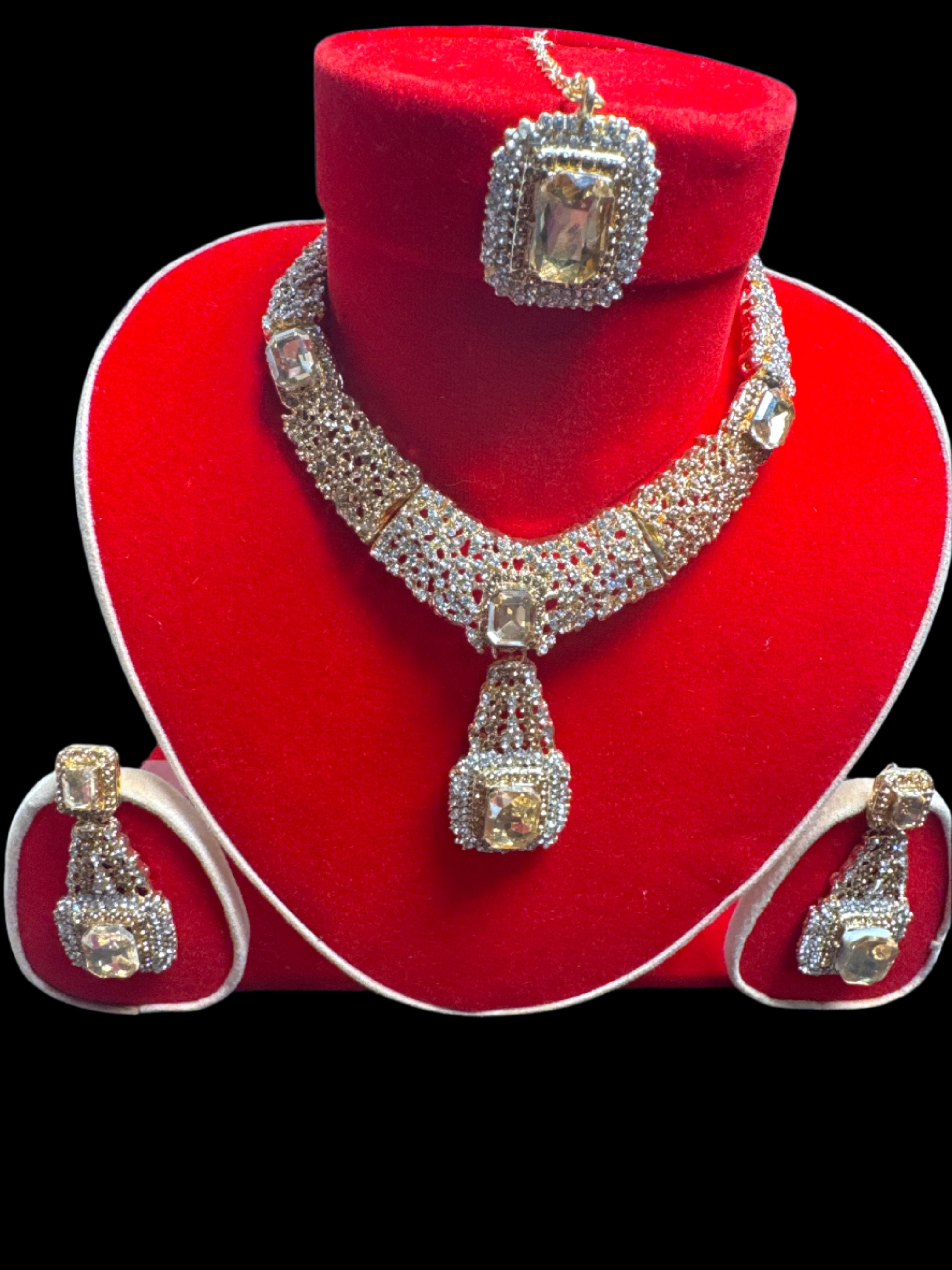 Golden Necklace and earring & Bindia set - JS86