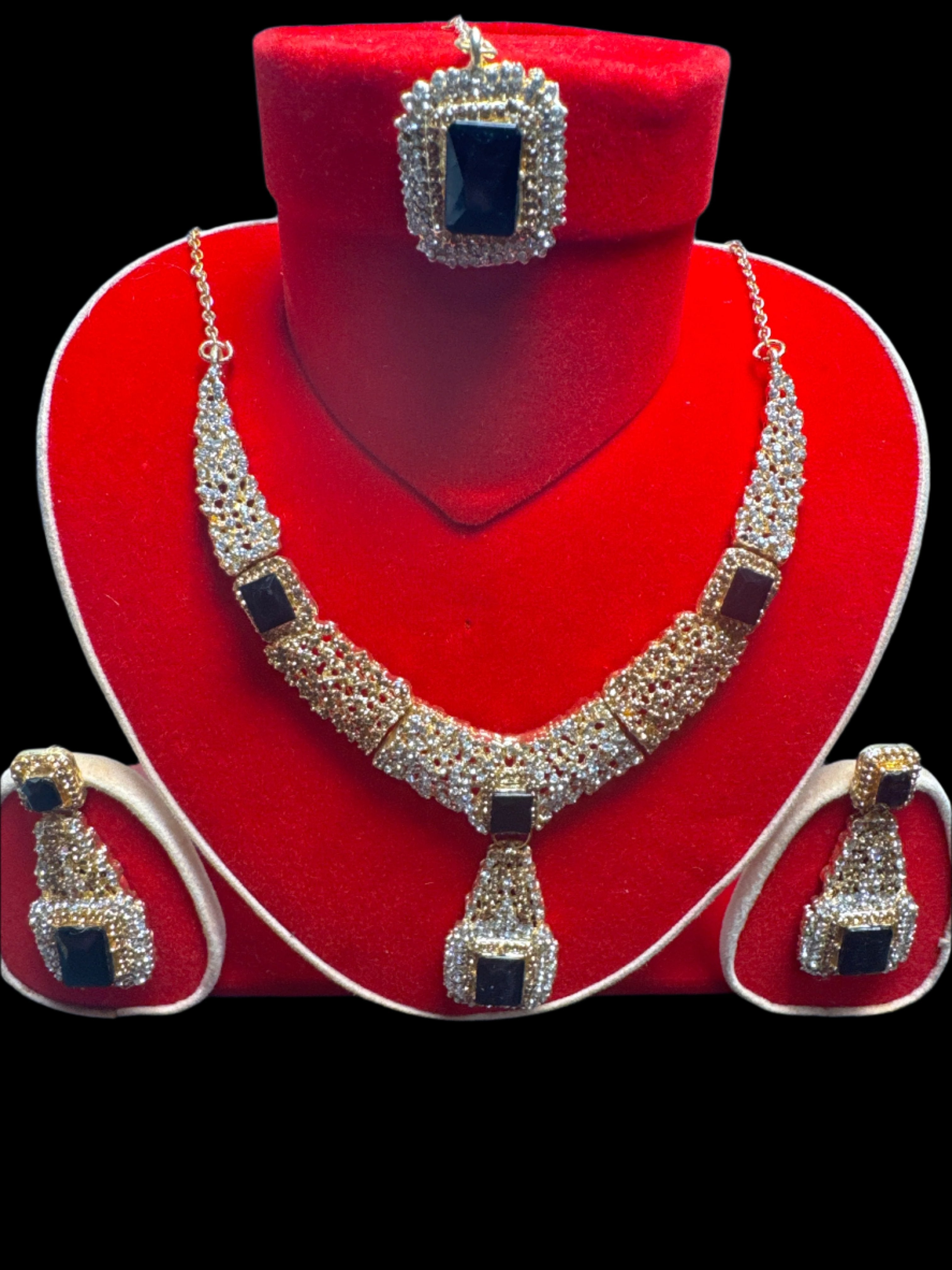 Golden Necklace and earring & Bindia set -JS84