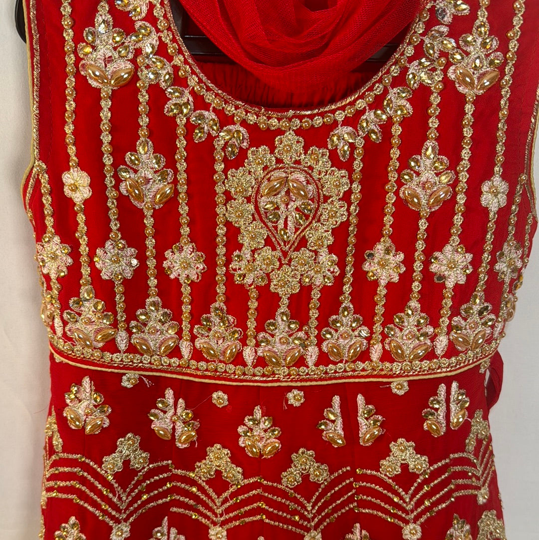 Girls red Shahjahan Garara  collection D1- Areeba's Couture