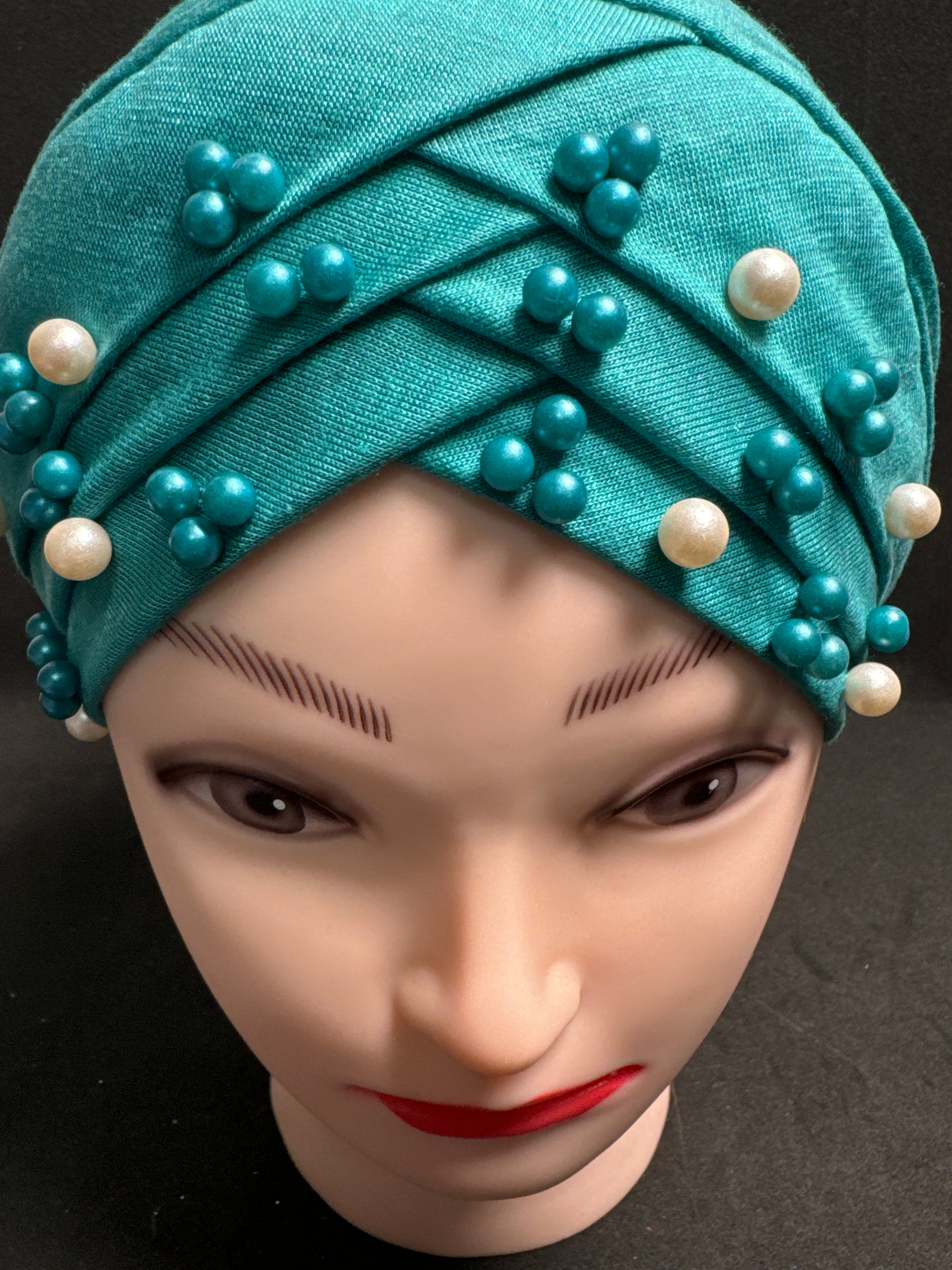 Hijab cap for ladies in Aqua  with beads HC18