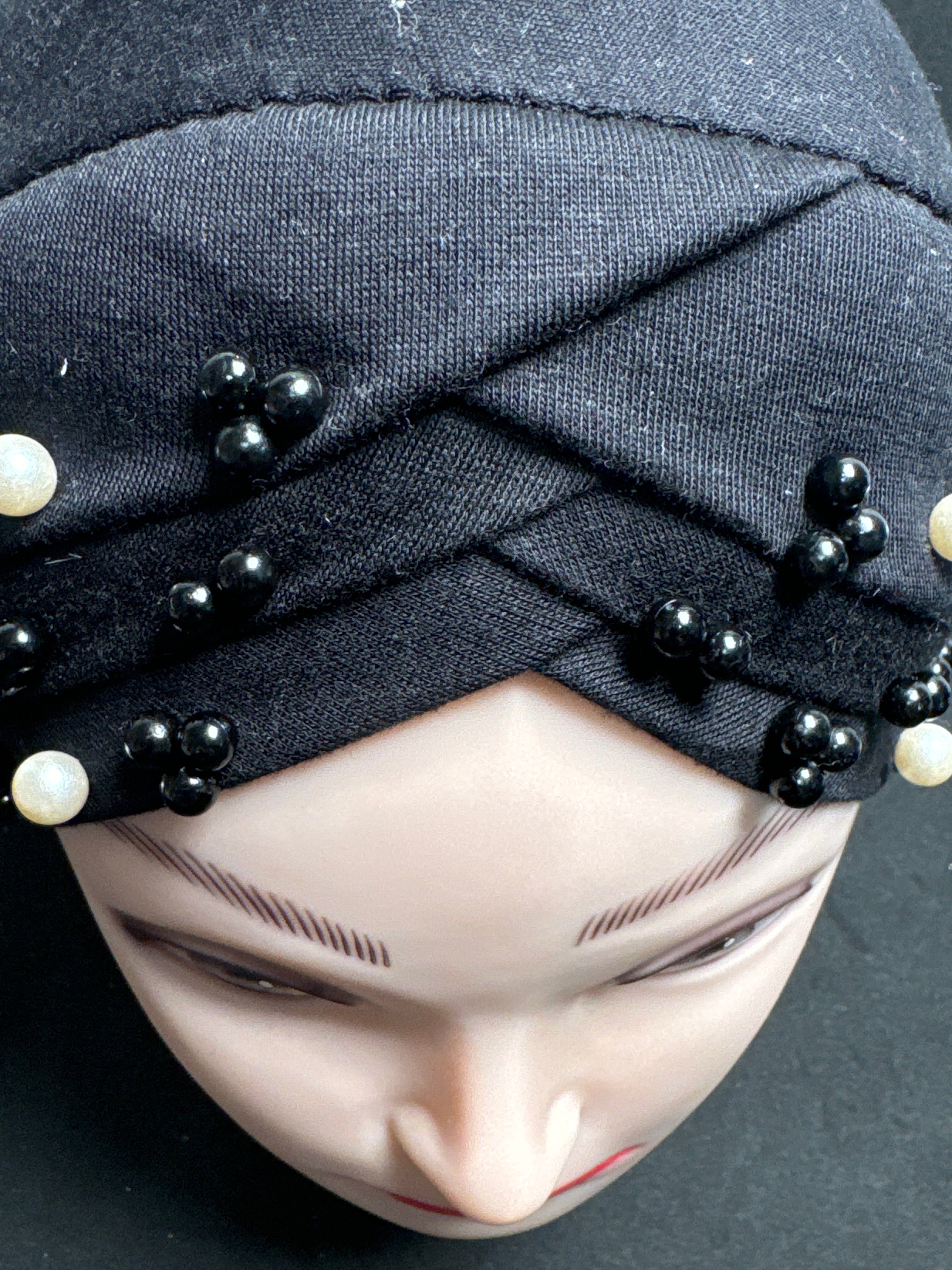 Hijab cap for ladies in black with beads HC2