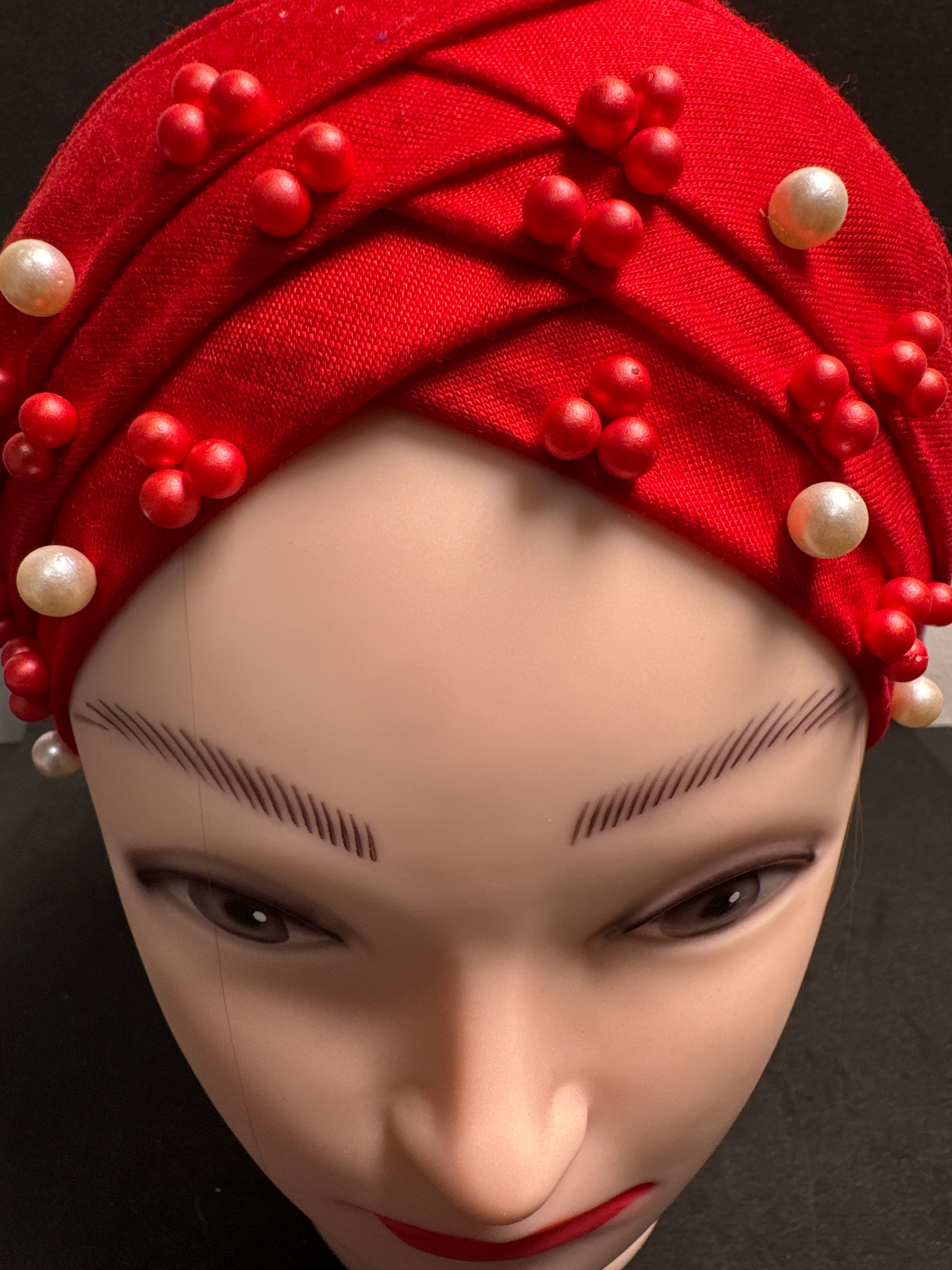 Hijab cap for ladies in Red  with beads HC8