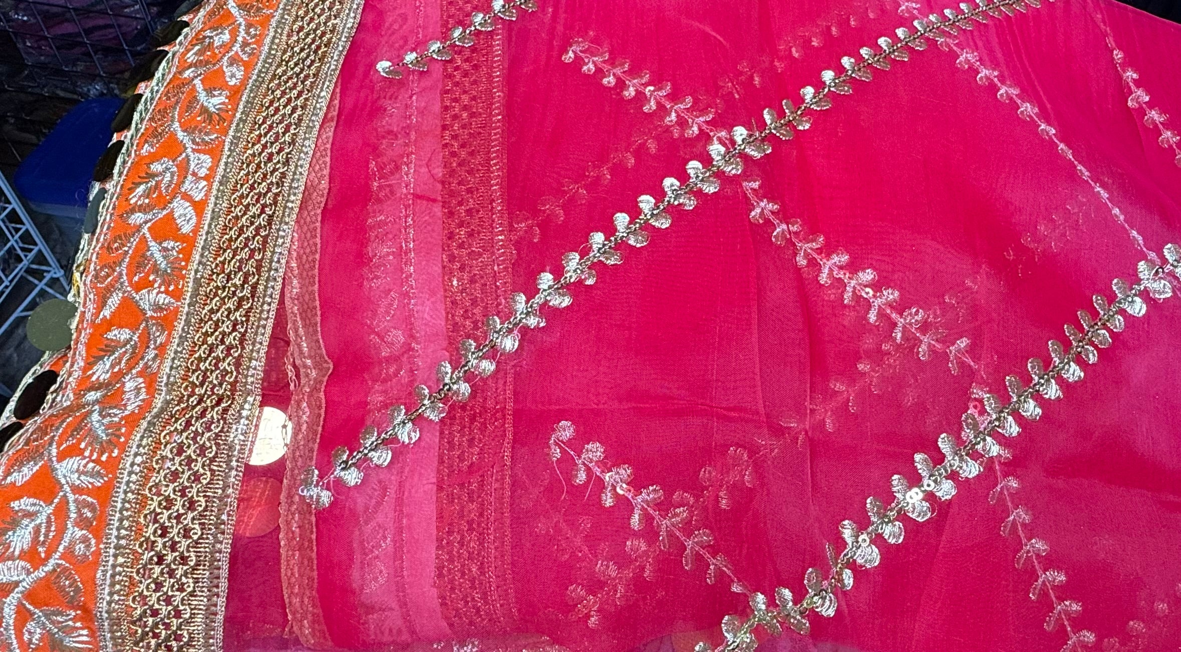 Shocking Pink Colour Organza Duptta With Embroidery And Coin Lace By Areeba'S Couture