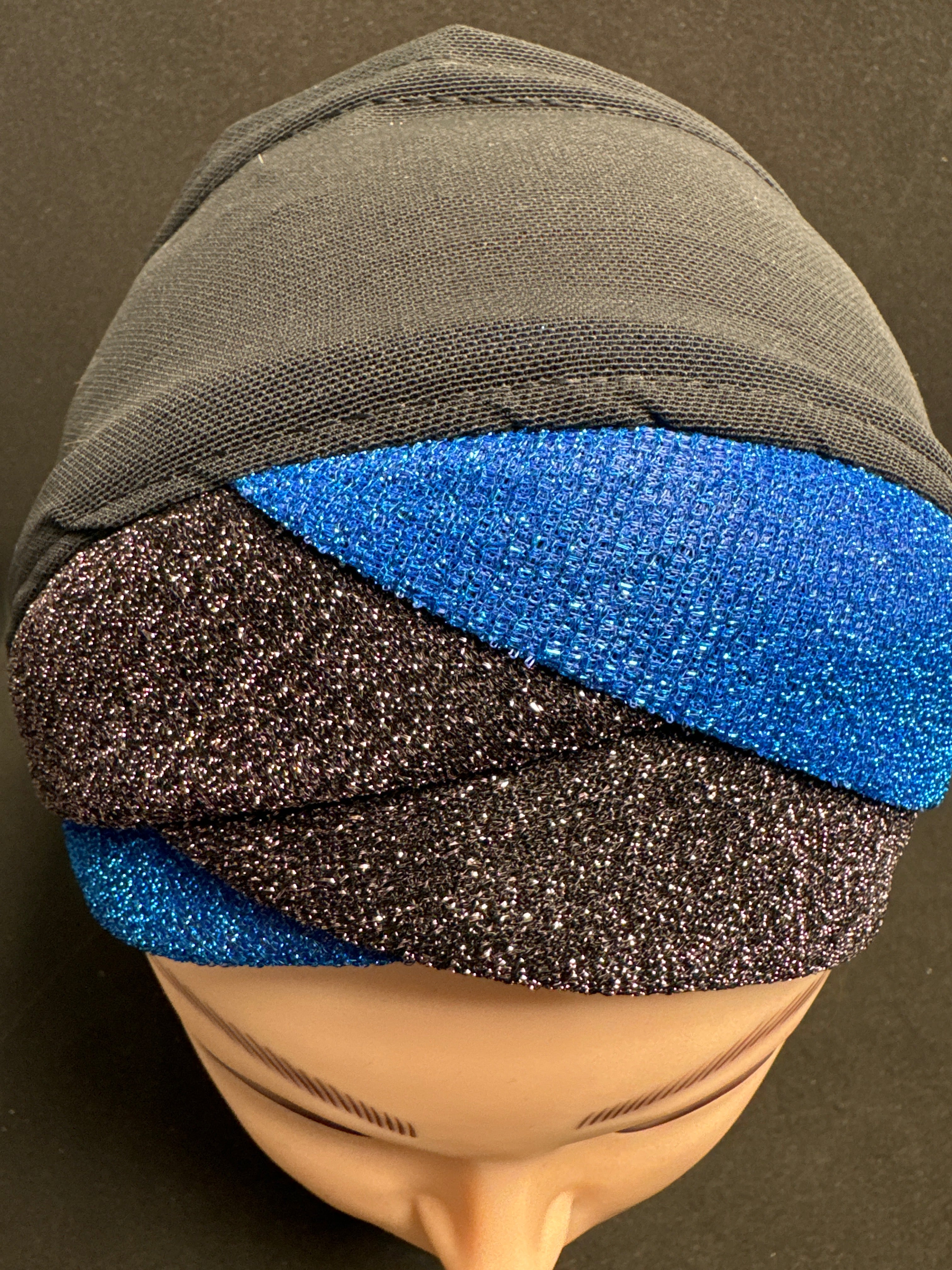 Hijab cap for ladies in  Blue & black  with with glitter net fabric  HC5