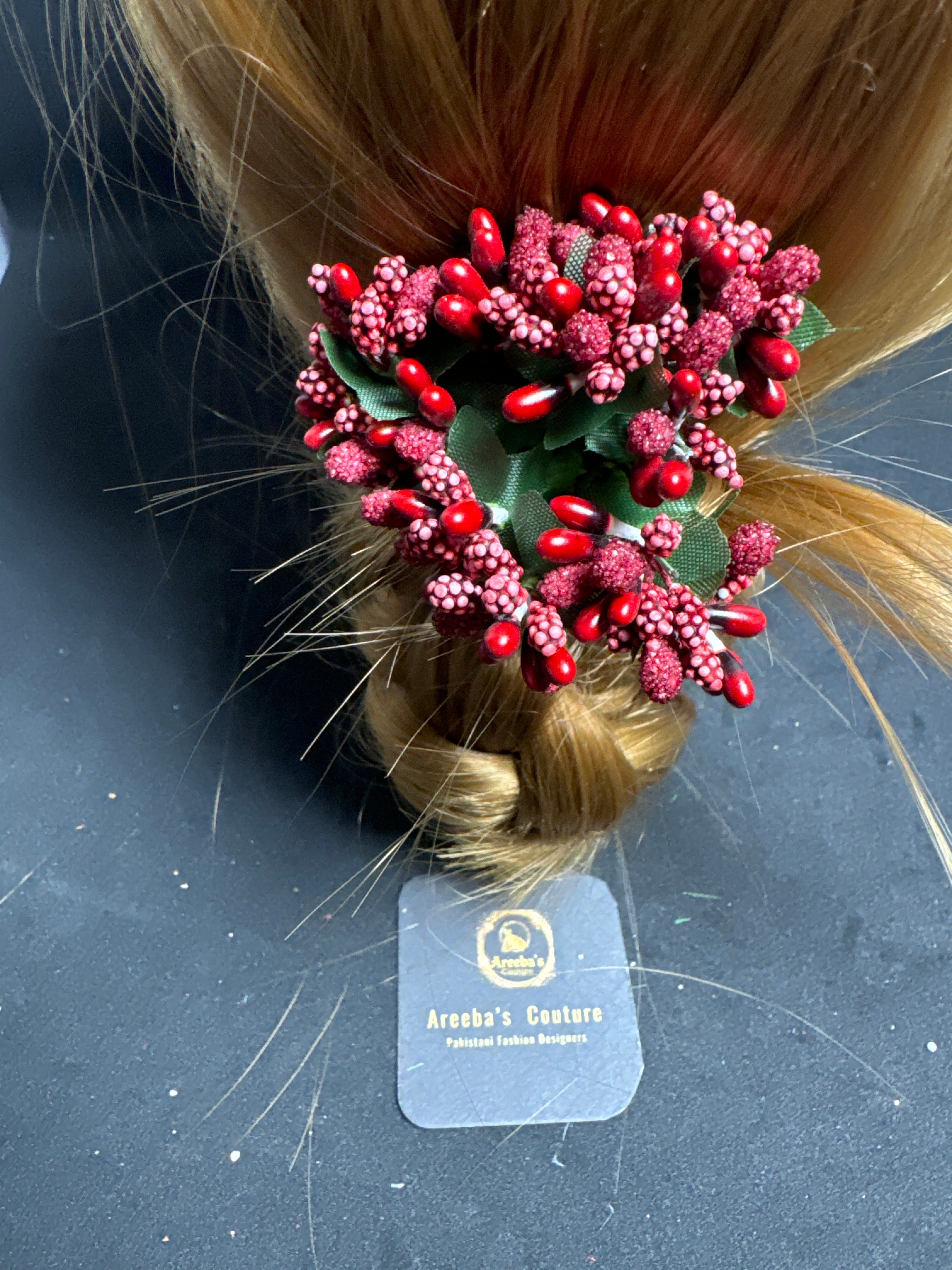 Flower hair pin in maroon