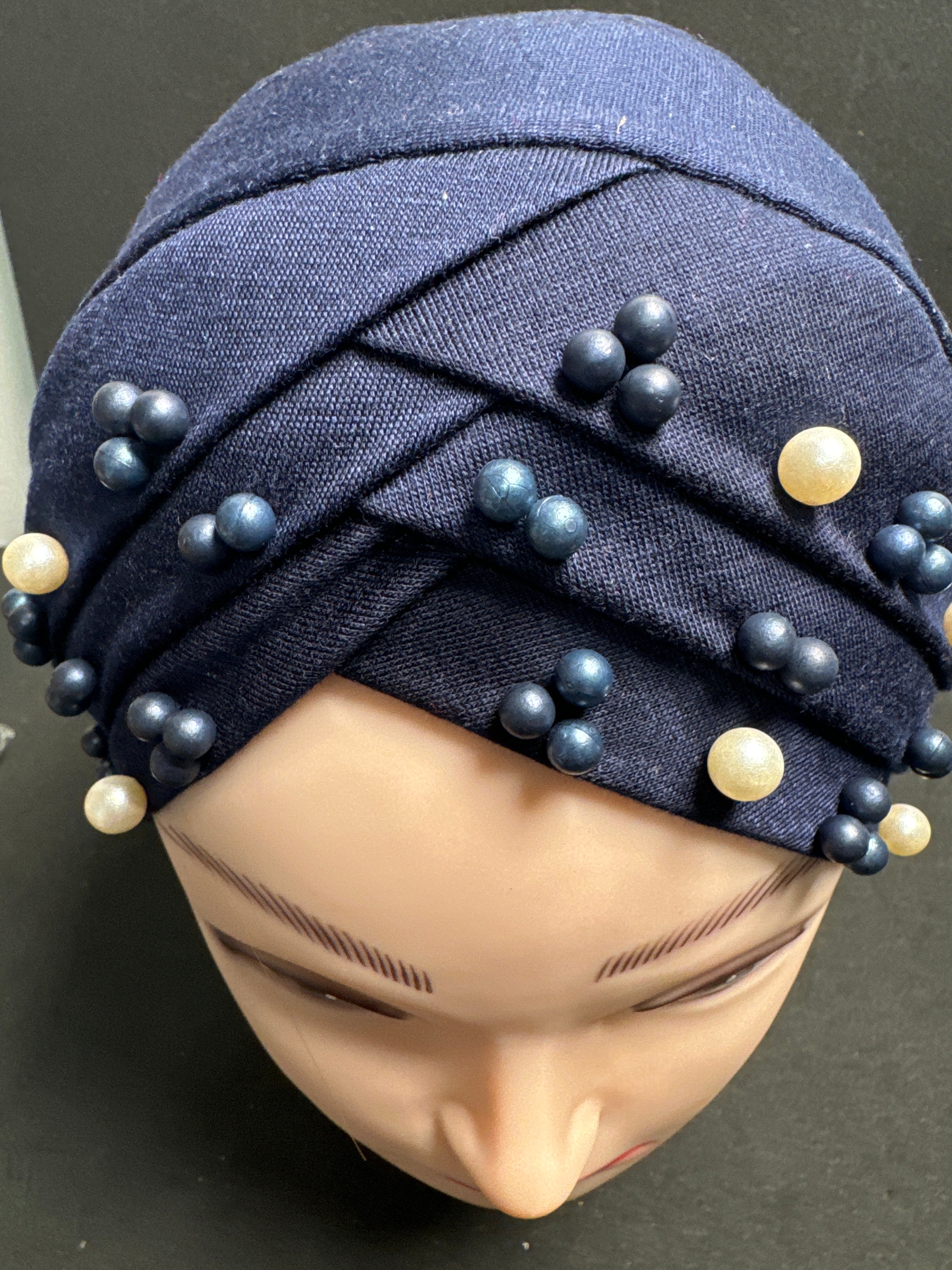 Hijab cap for ladies in Navy Blue   with beads HC12