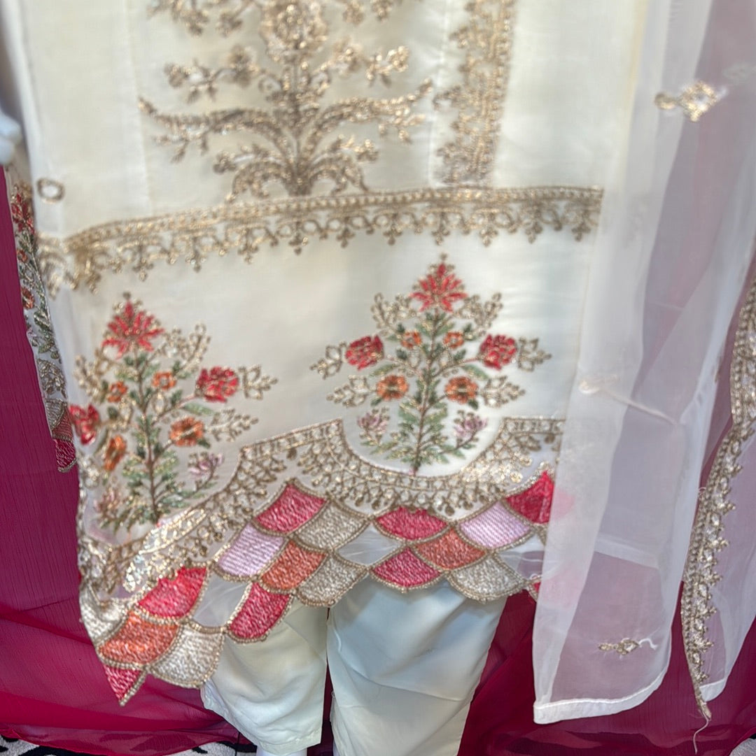 Off White  frock suit with embroidery