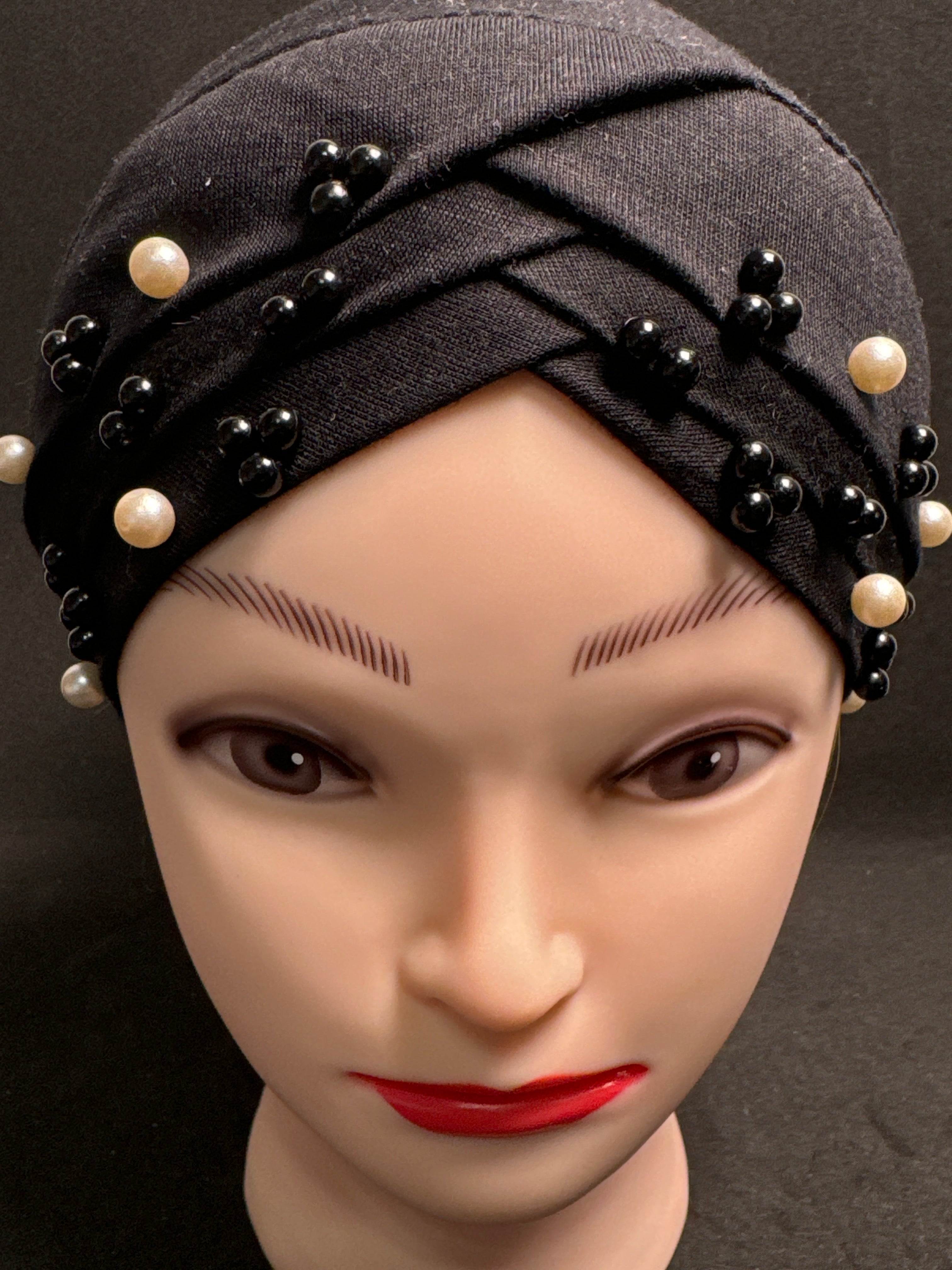 Hijab cap for ladies in black with beads HC2