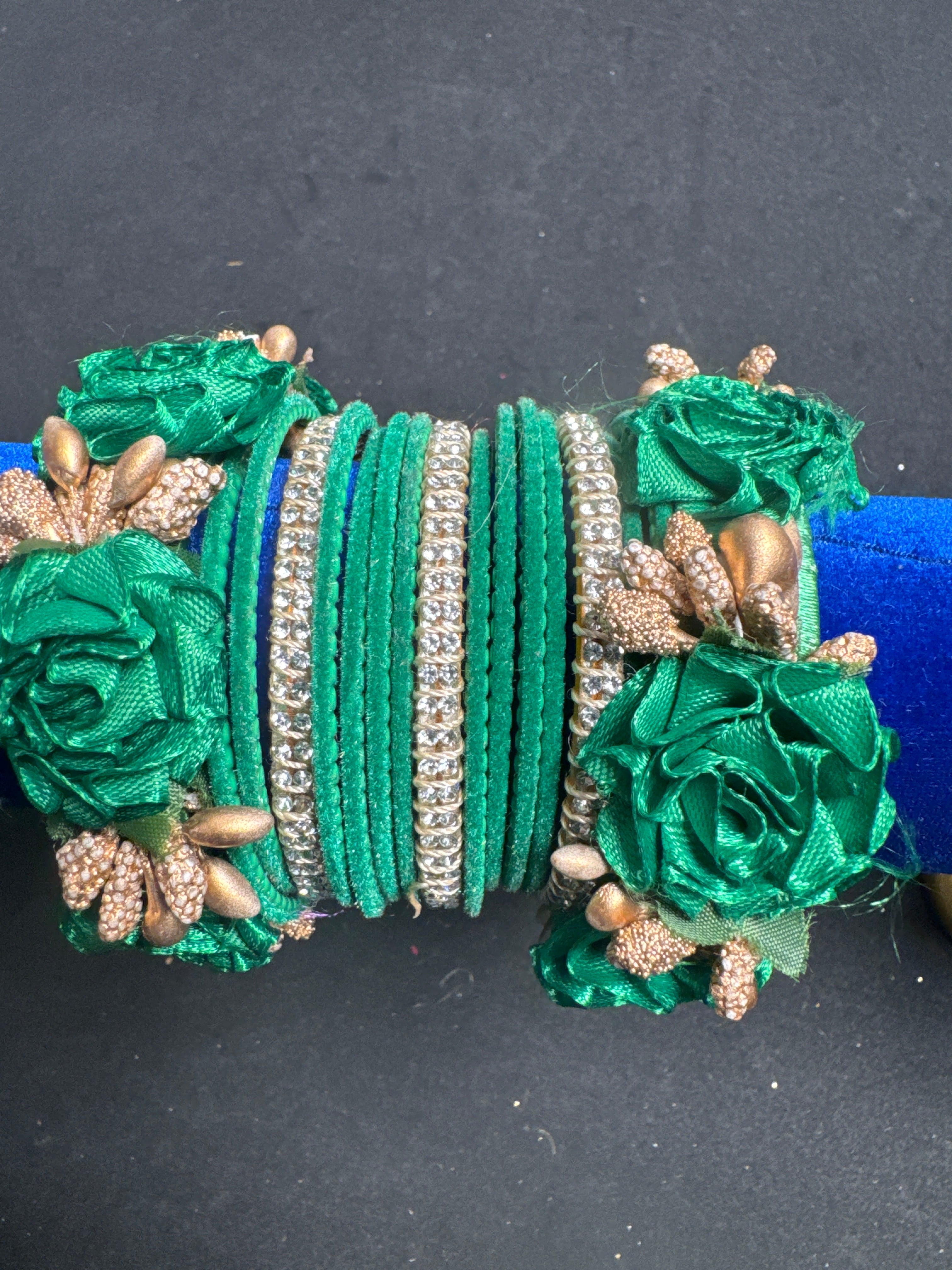 Green silver flower bangles FB8