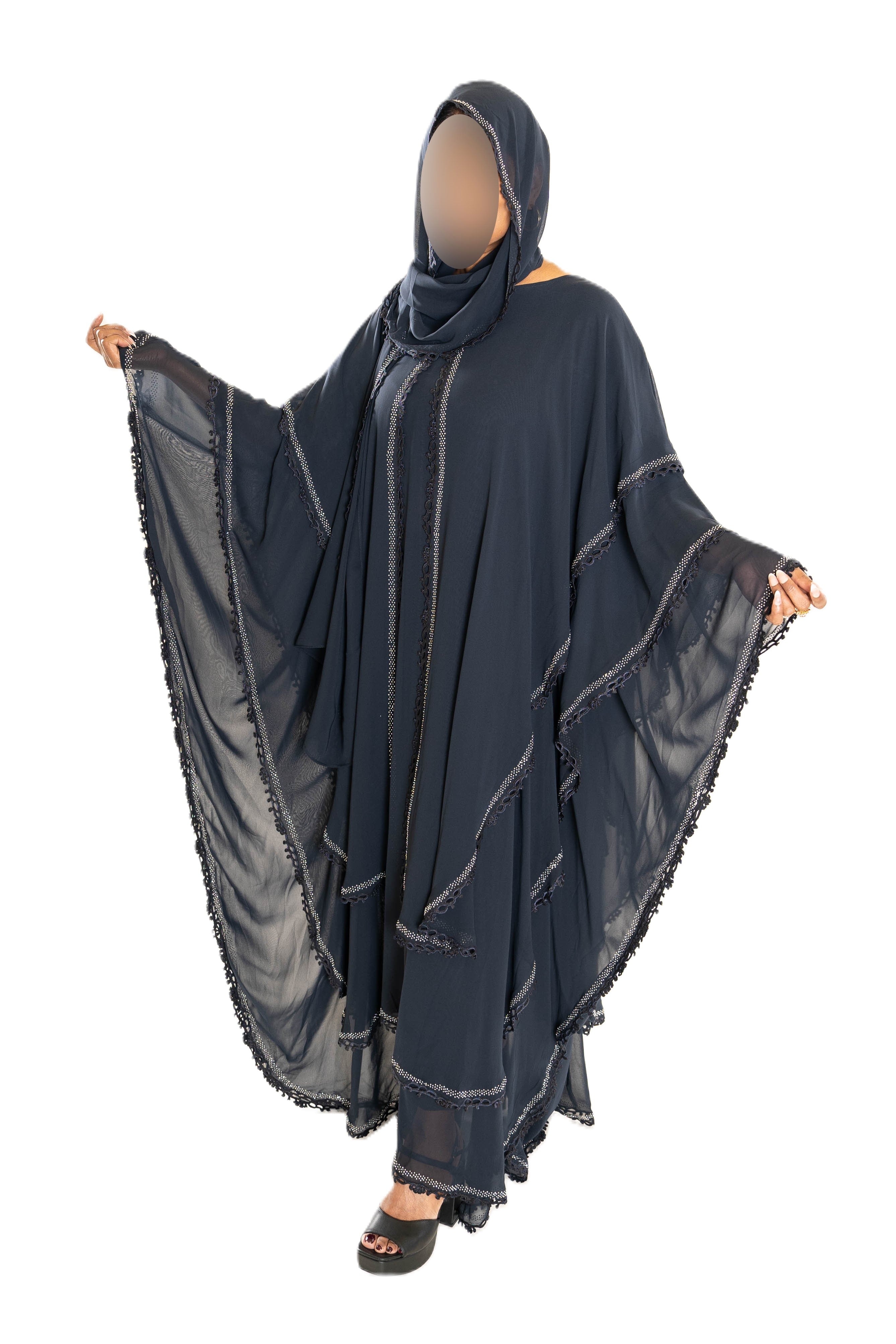 Chiffon triple layered abaya with lace