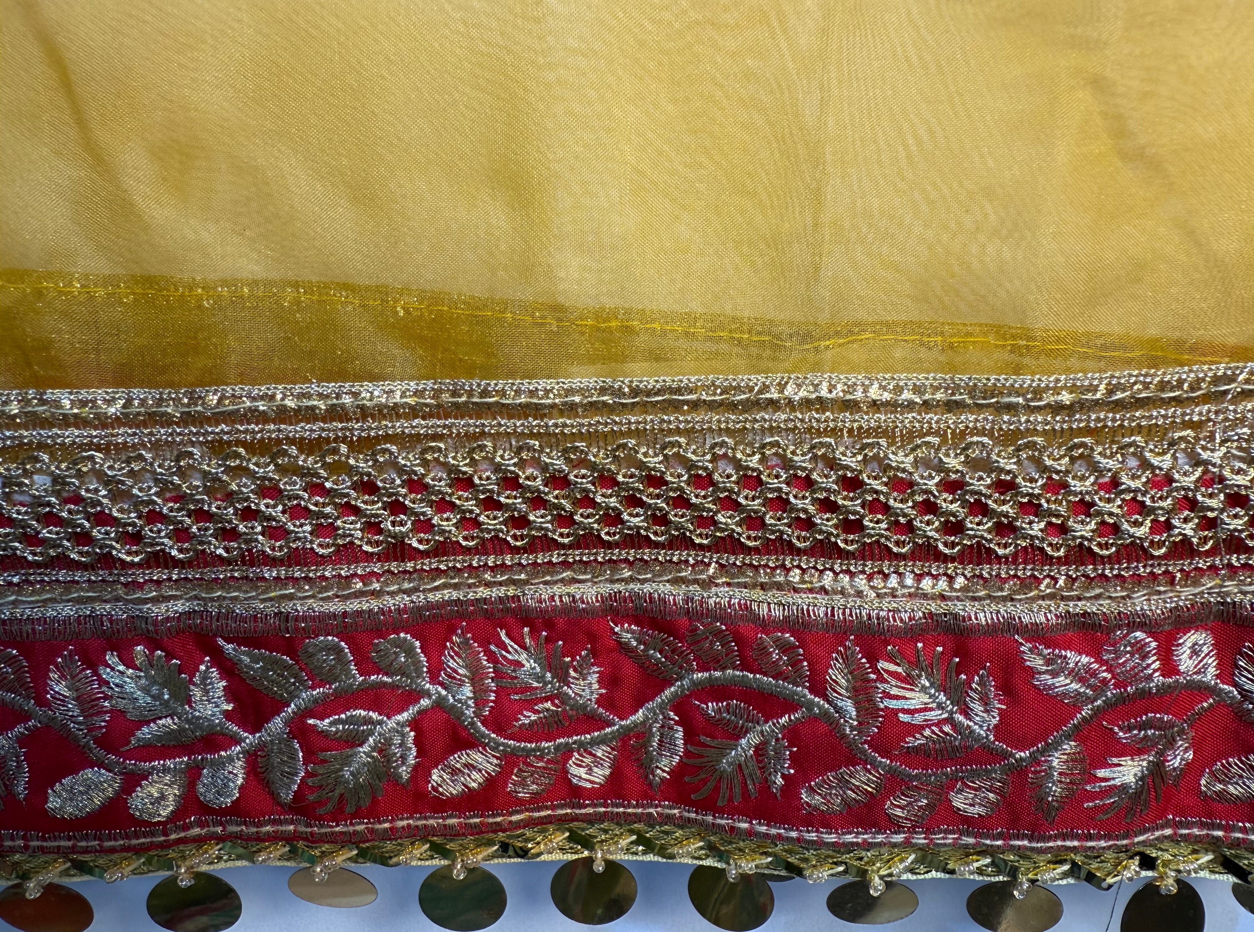Mustard Dupptta Organza With Embroidery And Coin Lace By Areeba'S Couture