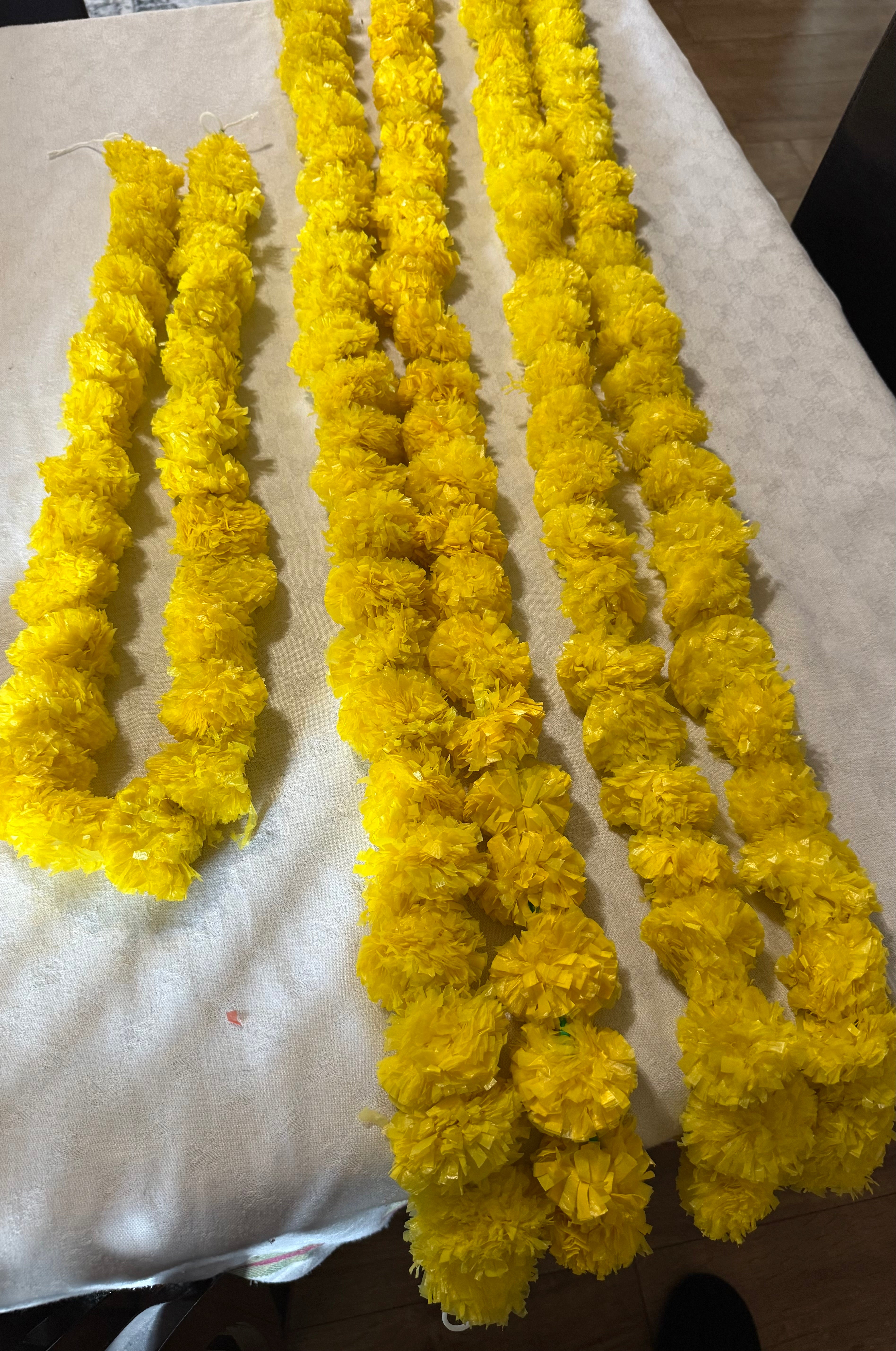 Artificial Marigold garland for MehndiWedding  decoration mala/Artificial Marigold garland/home decoration for MehndiWedding  decoration mala - Pack of 5  - Pack of 5